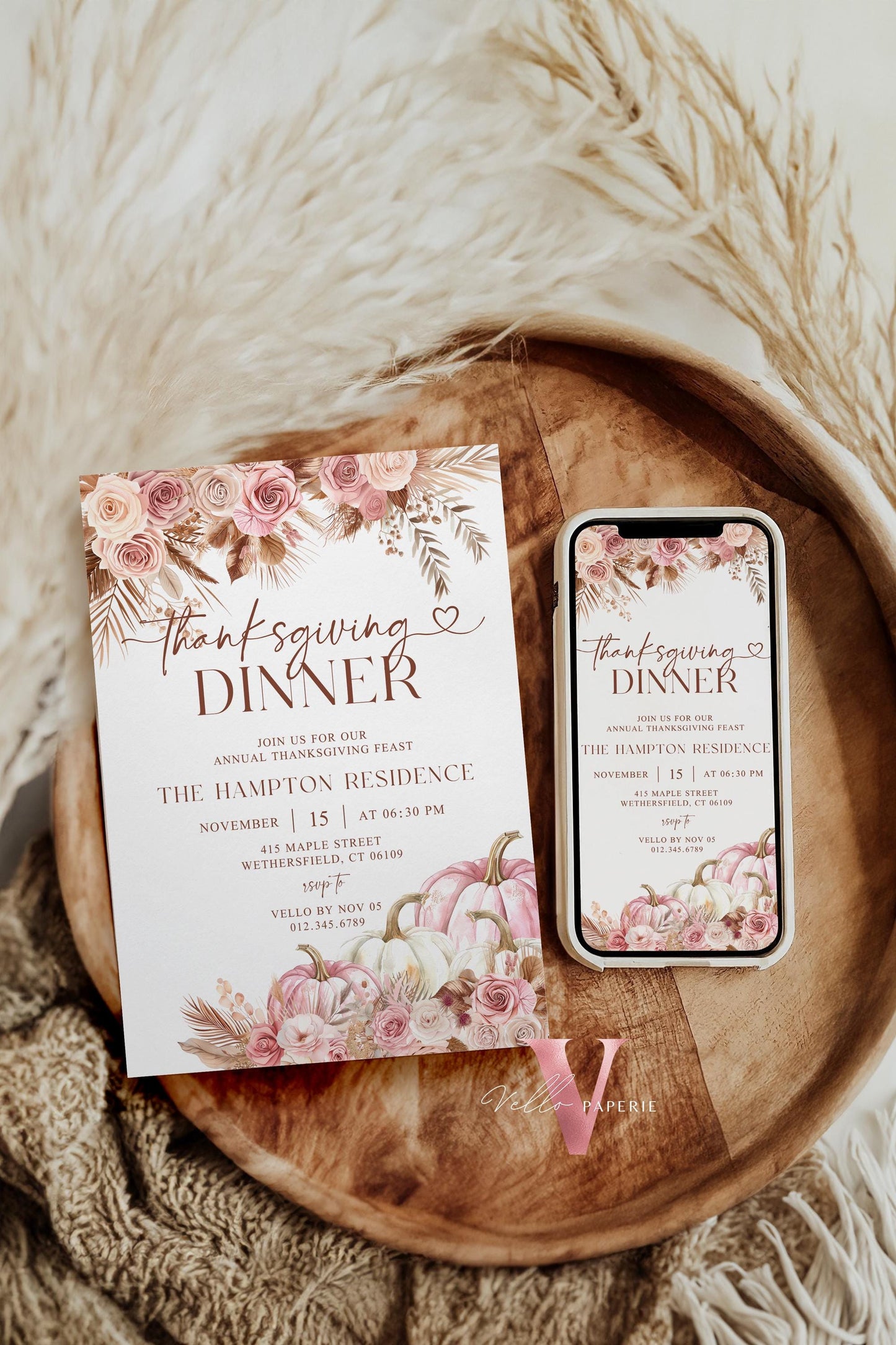 Free EVITE Autumn Thanksgiving DINNER Invitation | FALL Lets Gather Together Friendsgiving Invite | Potluck Modern or Rustic Pumpkin Casual