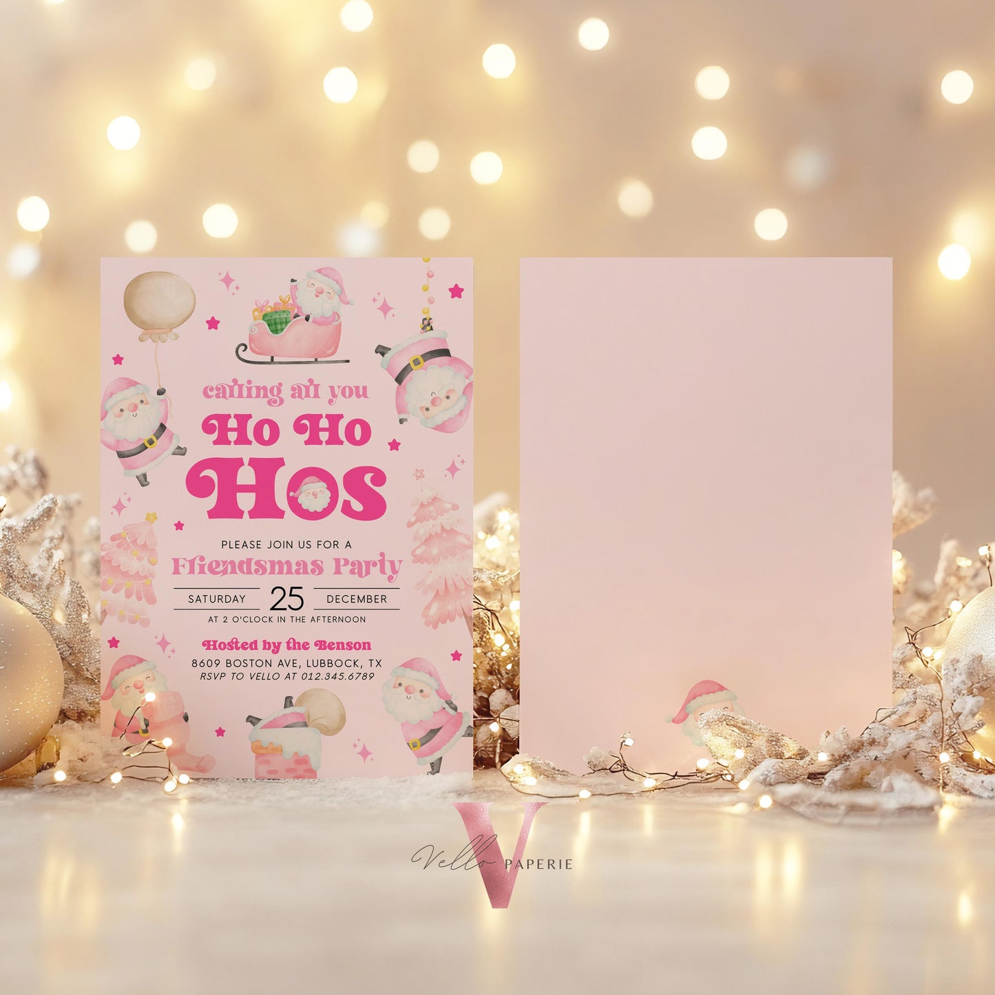 Free EVITE Funny Santa Christmas Party Invitation | Calling All You Ho Ho Ho Pink Santa Invite | Fun Winter Holiday Friendsmas Party CHP01