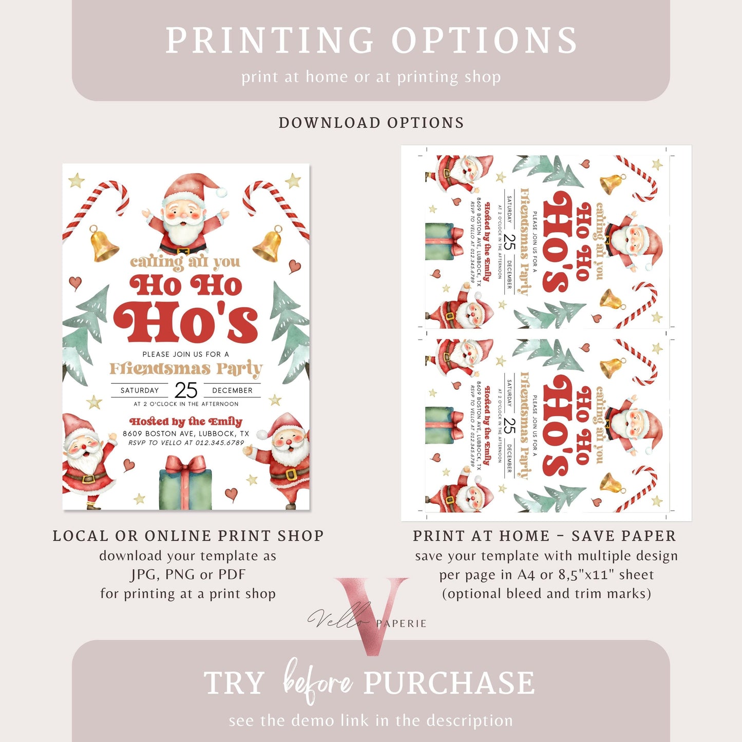 Free EVITE Cute Santa Christmas Party Invitation | Calling All You Ho Ho Ho Red Santa Invite | Fun Winter Holiday Friendsmas Party CHP01