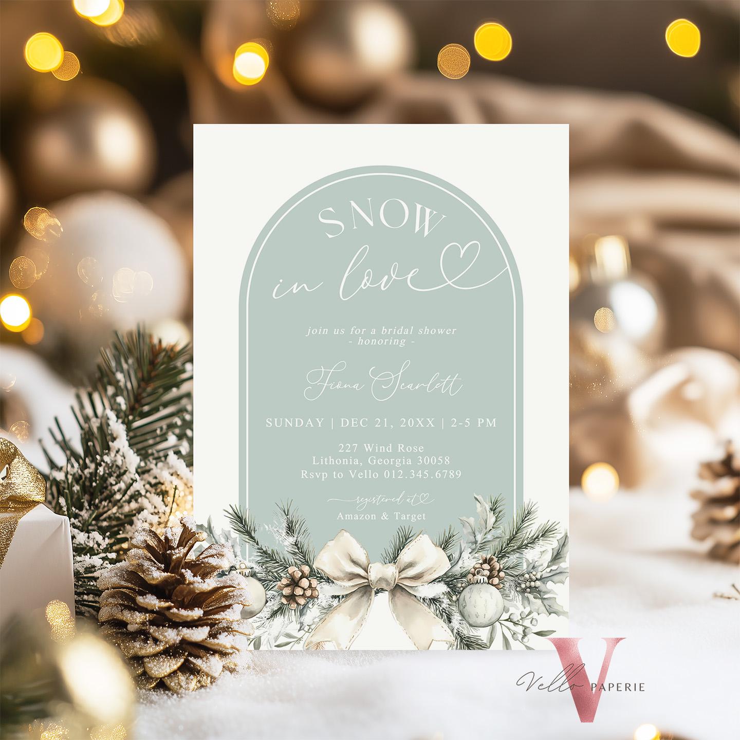 2 DESIGNS Neutral SNOW in LOVE Bridal Shower Invitation | Winter Snowflakes Christmas Floral Bride to Be, Couple Shower Wedding Shower WBD01