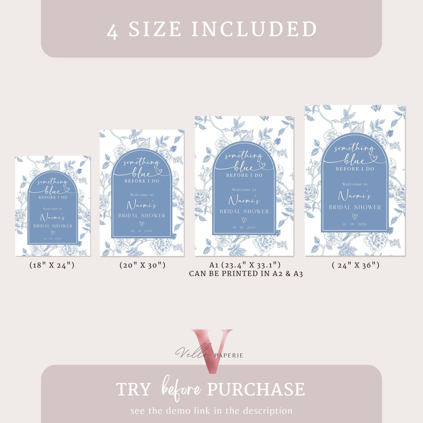 Something Blue before I DO Bridal Shower Party Welcome Sign | Blue Toile de Juoy Flower Party Sign | Arch Vintage Blue Bride to Be SBB01