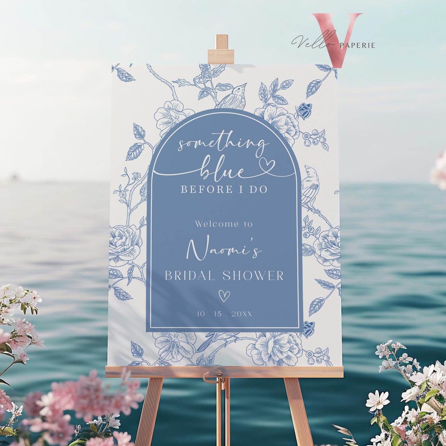 Something Blue before I DO Bridal Shower Party Welcome Sign | Blue Toile de Juoy Flower Party Sign | Arch Vintage Blue Bride to Be SBB01