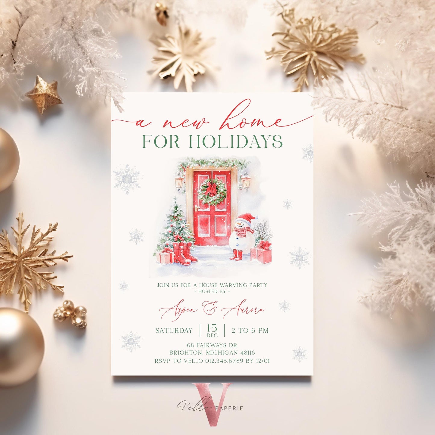 Winter House Warming Invitation | Neutral X'mas Home Sweet Home Party Invite | Modern Rustic New House Celebration Christmas Decor WHW01