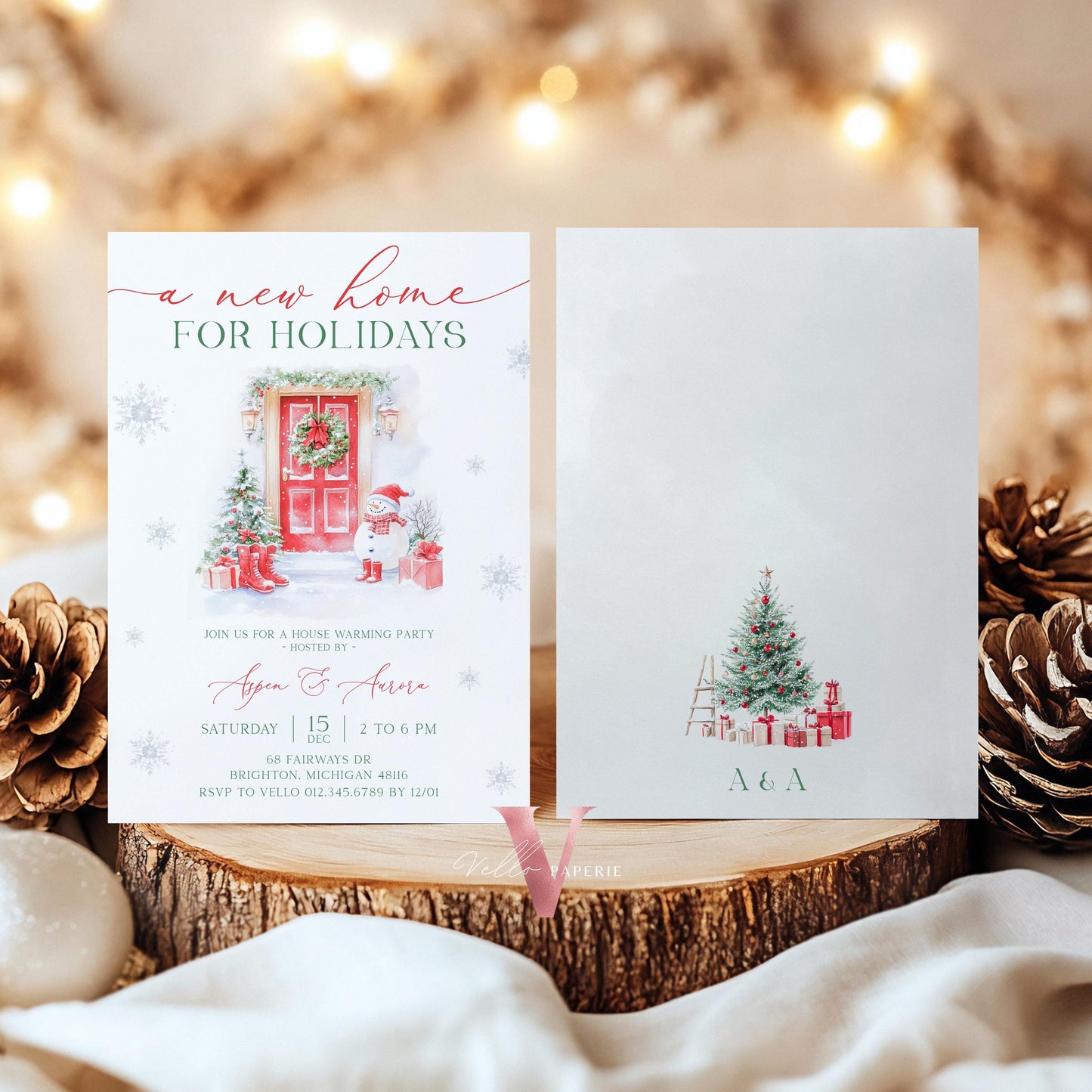 Winter House Warming Invitation | Neutral X'mas Home Sweet Home Party Invite | Modern Rustic New House Celebration Christmas Decor WHW01