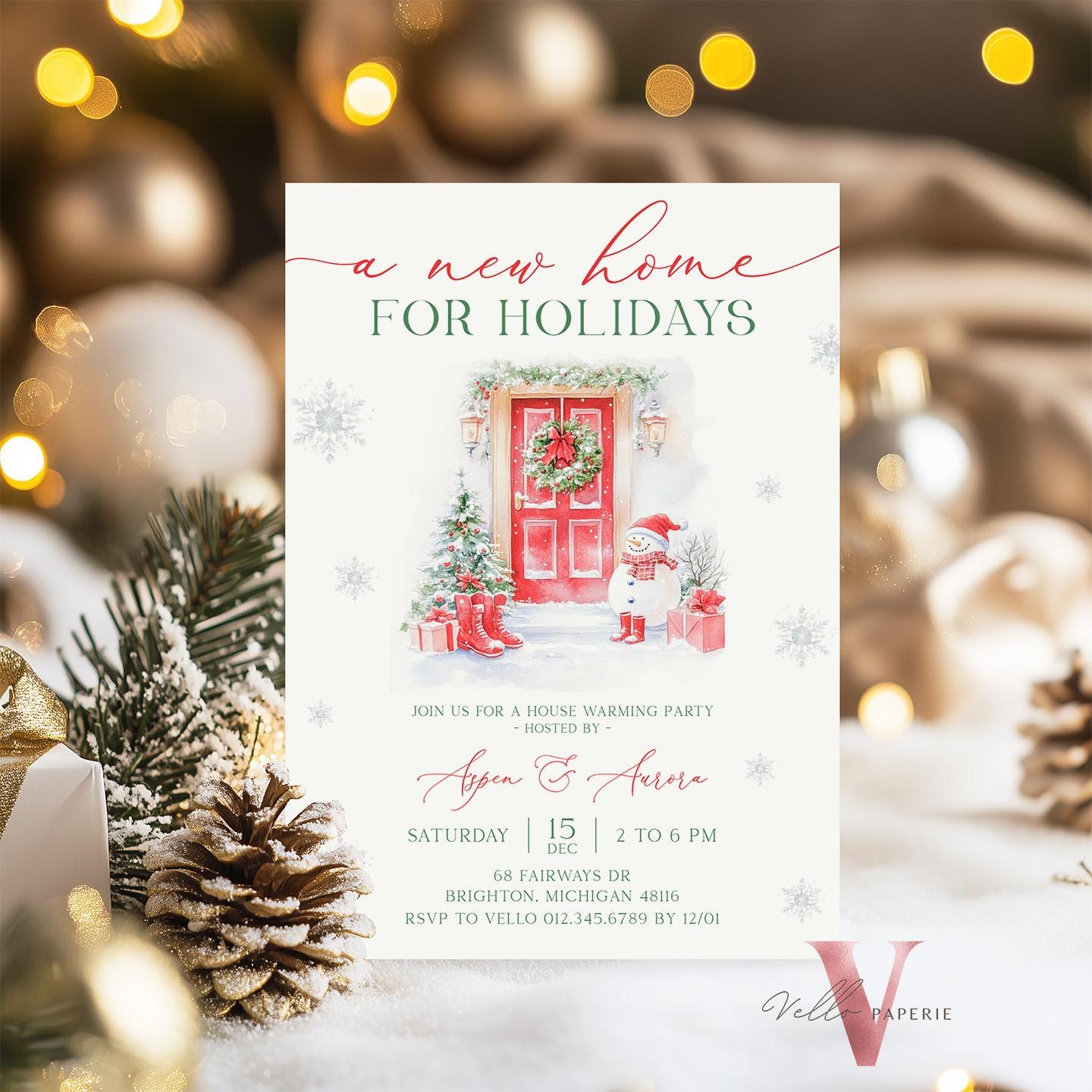 Winter House Warming Invitation | Neutral X'mas Home Sweet Home Party Invite | Modern Rustic New House Celebration Christmas Decor WHW01