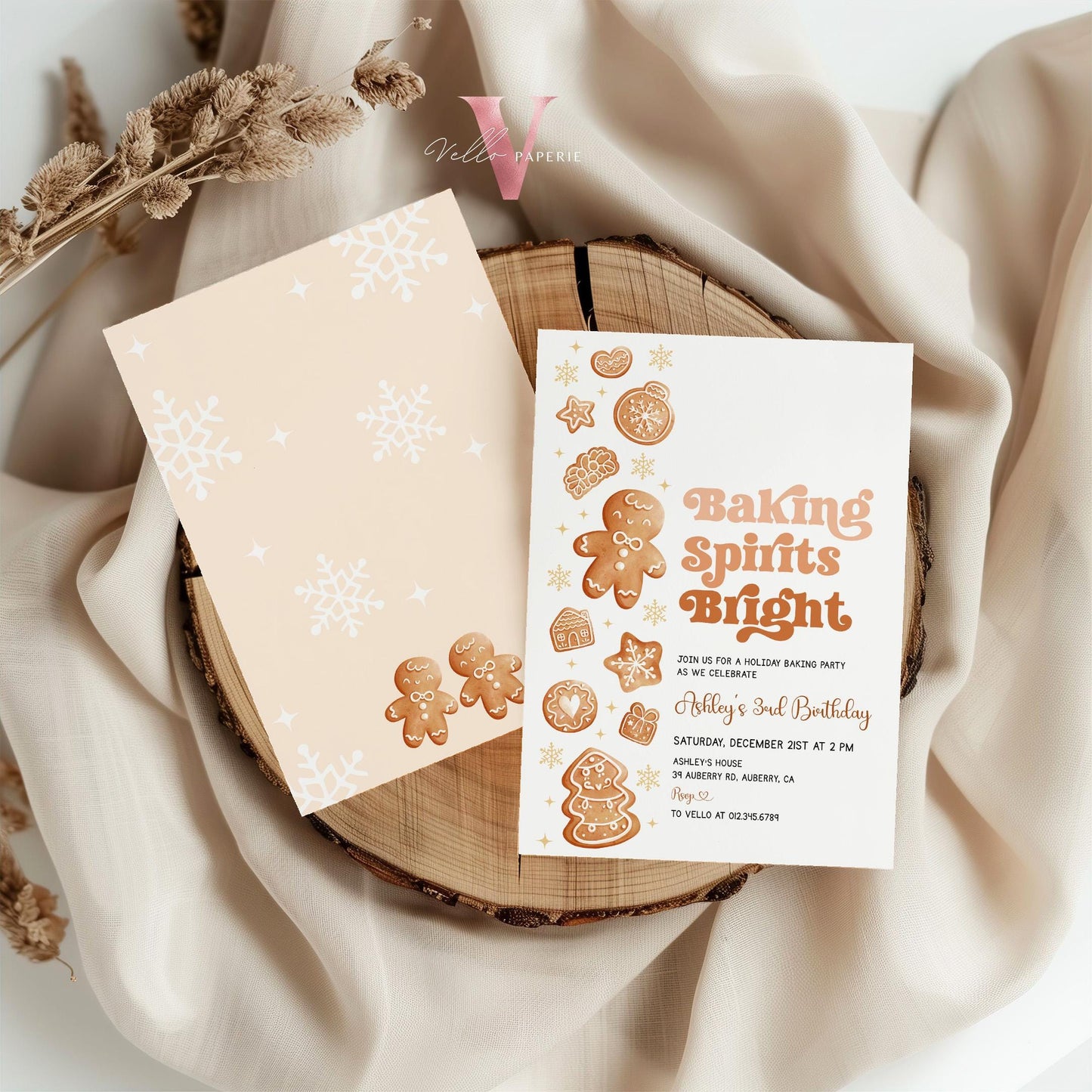 Editable Baking Spirits Bright Birthday Party Invite | Fun Holiday Baking Party Invitation | Modern Neutral Cookie Christmas Birthday Party