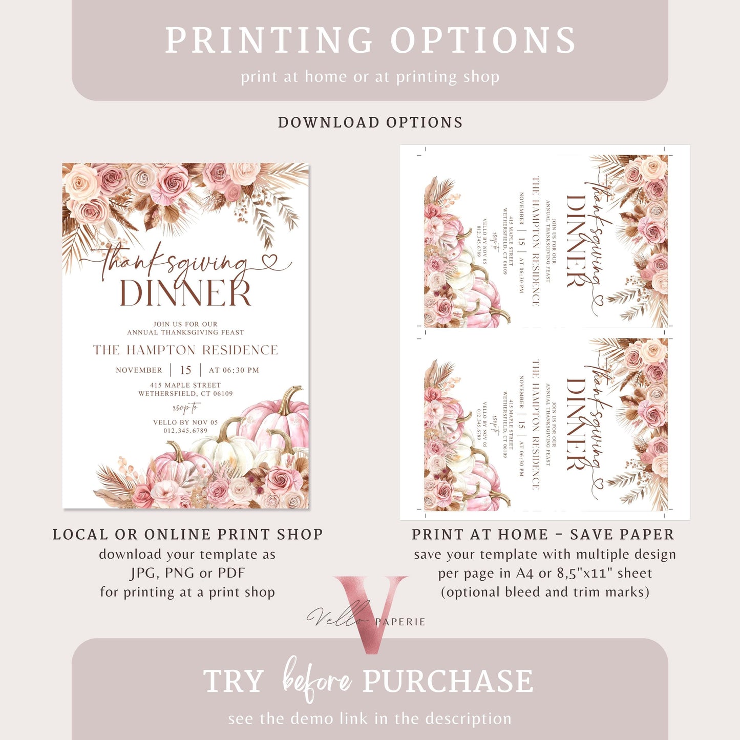 Free EVITE Autumn Thanksgiving DINNER Invitation | FALL Lets Gather Together Friendsgiving Invite | Potluck Modern or Rustic Pumpkin Casual