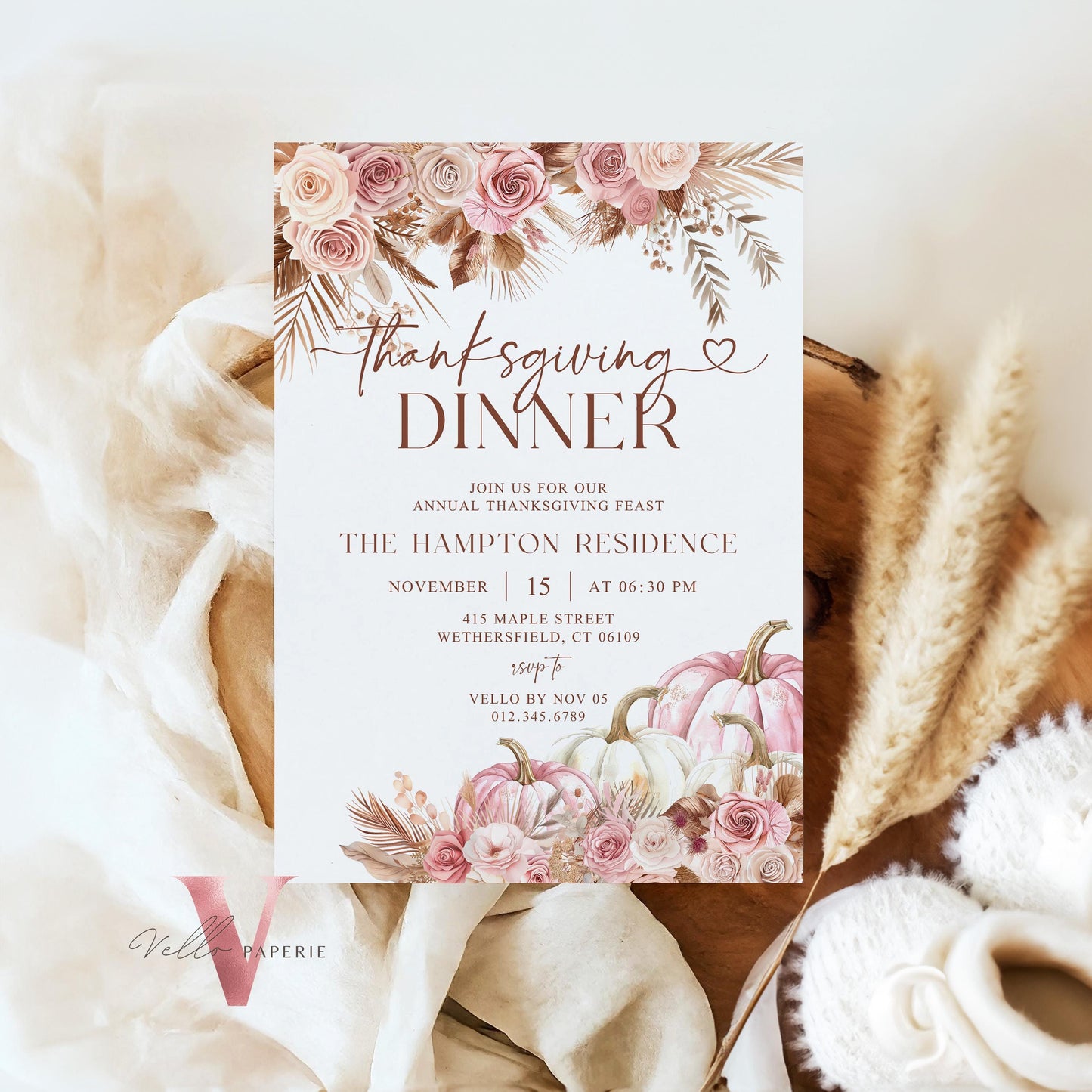 Free EVITE Autumn Thanksgiving DINNER Invitation | FALL Lets Gather Together Friendsgiving Invite | Potluck Modern or Rustic Pumpkin Casual
