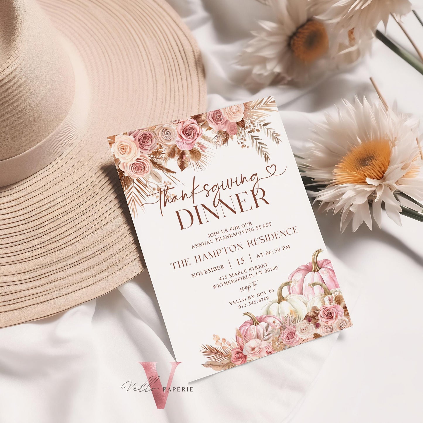 Free EVITE Autumn Thanksgiving DINNER Invitation | FALL Lets Gather Together Friendsgiving Invite | Potluck Modern or Rustic Pumpkin Casual