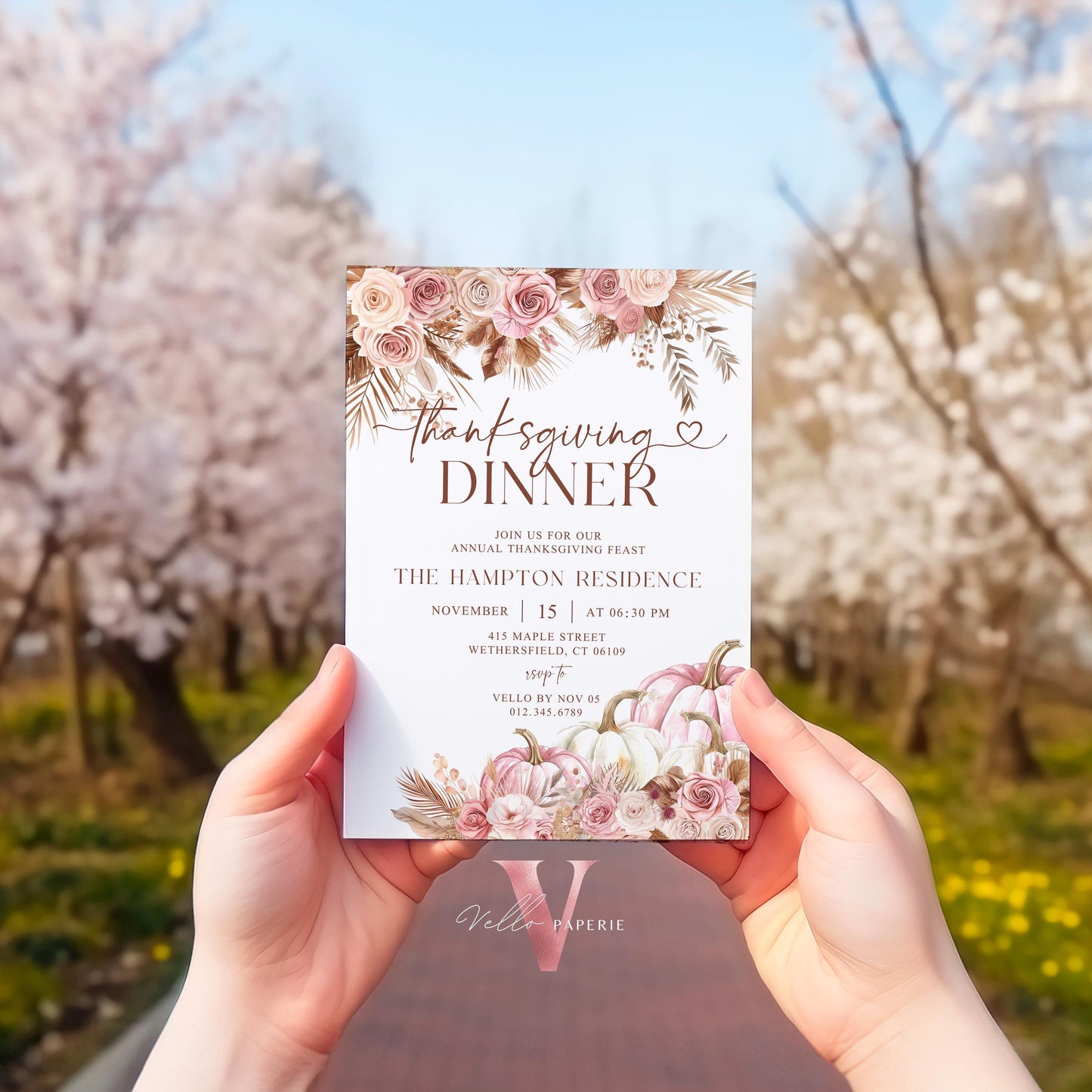 Free EVITE Autumn Thanksgiving DINNER Invitation | FALL Lets Gather Together Friendsgiving Invite | Potluck Modern or Rustic Pumpkin Casual