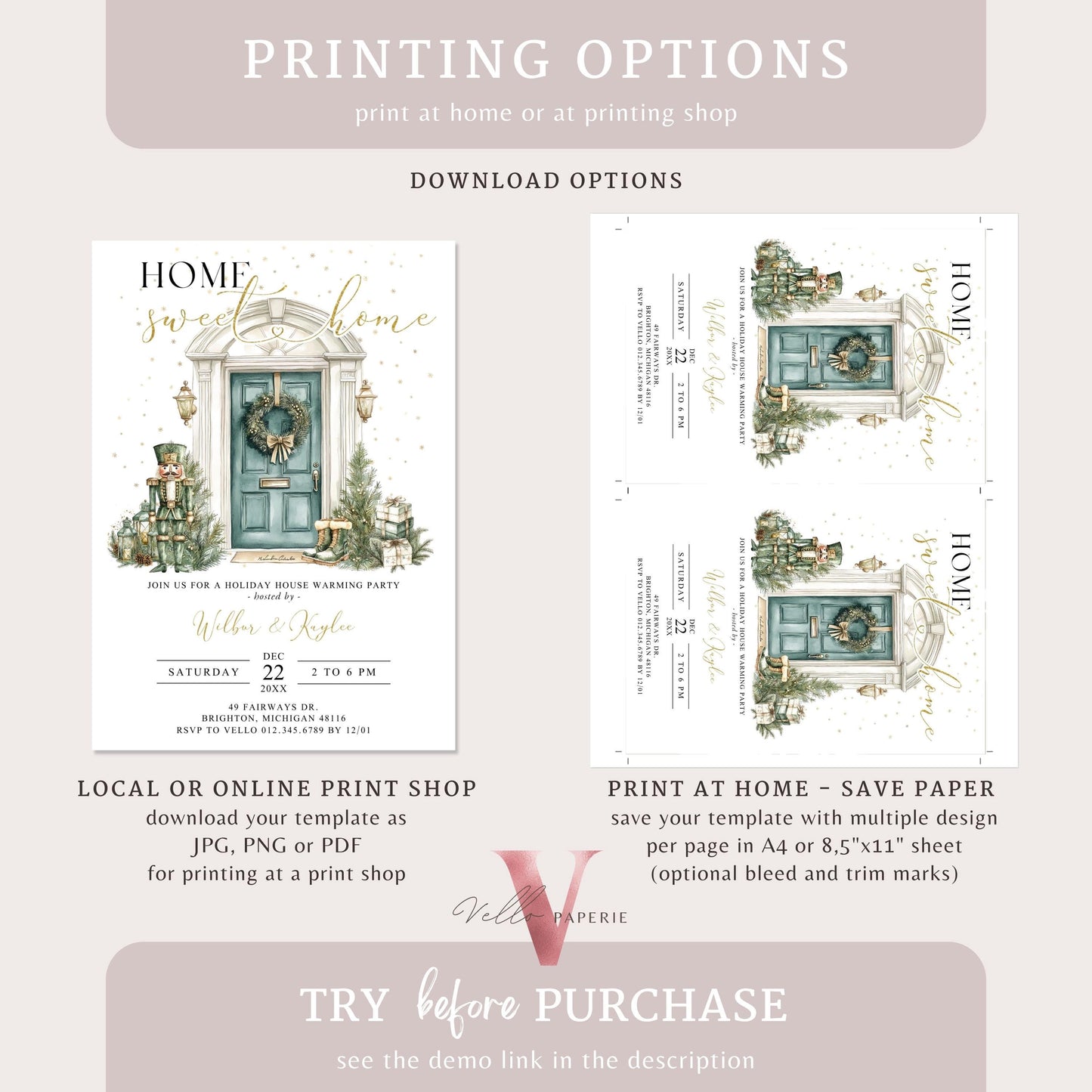Winter House Warming Invitation | Neutral Gold Mint Home Sweet Home Party Invite | Modern or Rustic New House Celebration Christmas WHW01