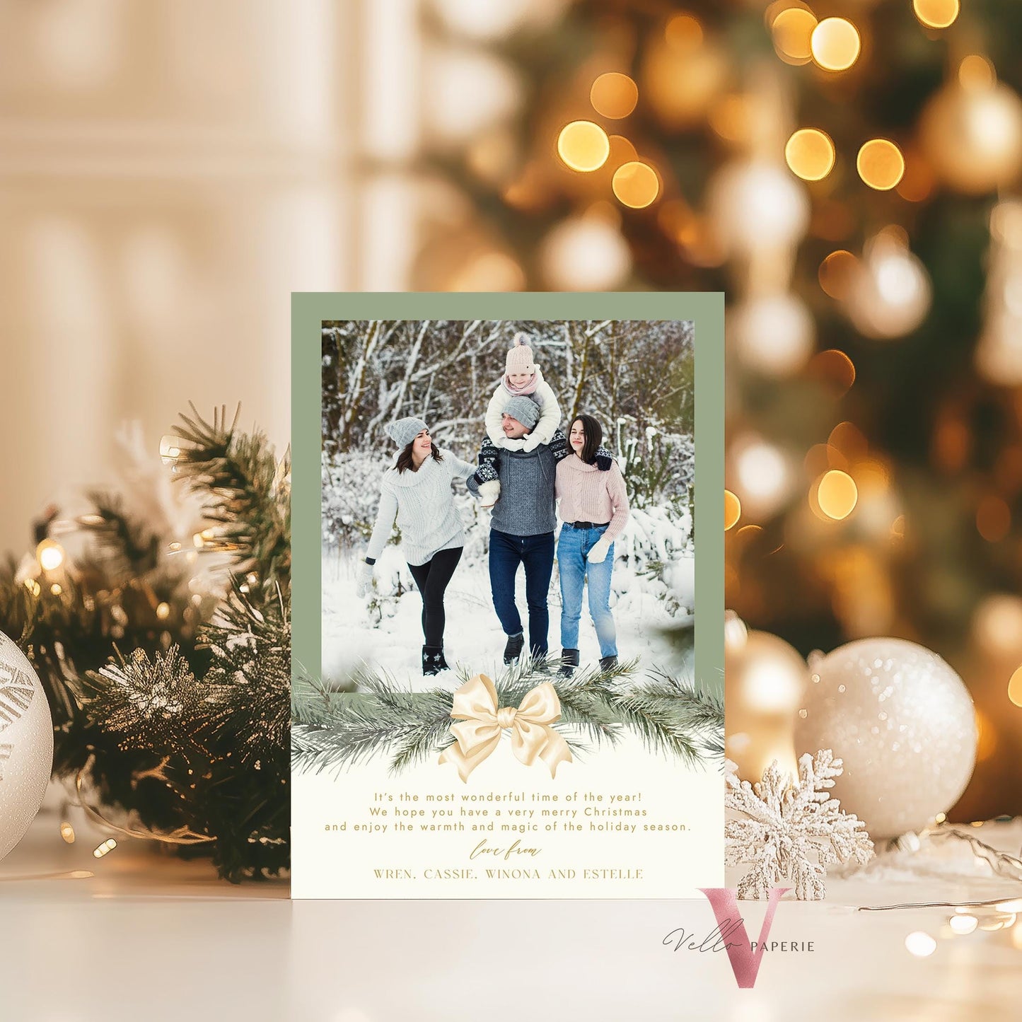 Printable 3 Designs Modern Christmas Tree Photo Collage | Botanical Photo Christmas Card Template | Winter Floral Photo Holiday Card PCC12