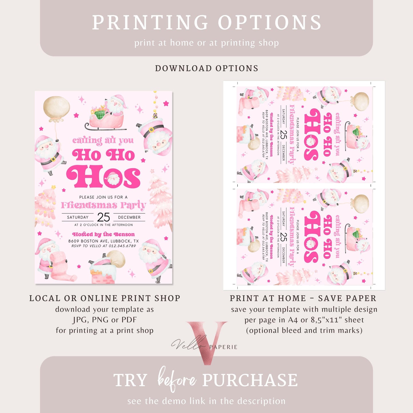Free EVITE Funny Santa Christmas Party Invitation | Calling All You Ho Ho Ho Pink Santa Invite | Fun Winter Holiday Friendsmas Party CHP01