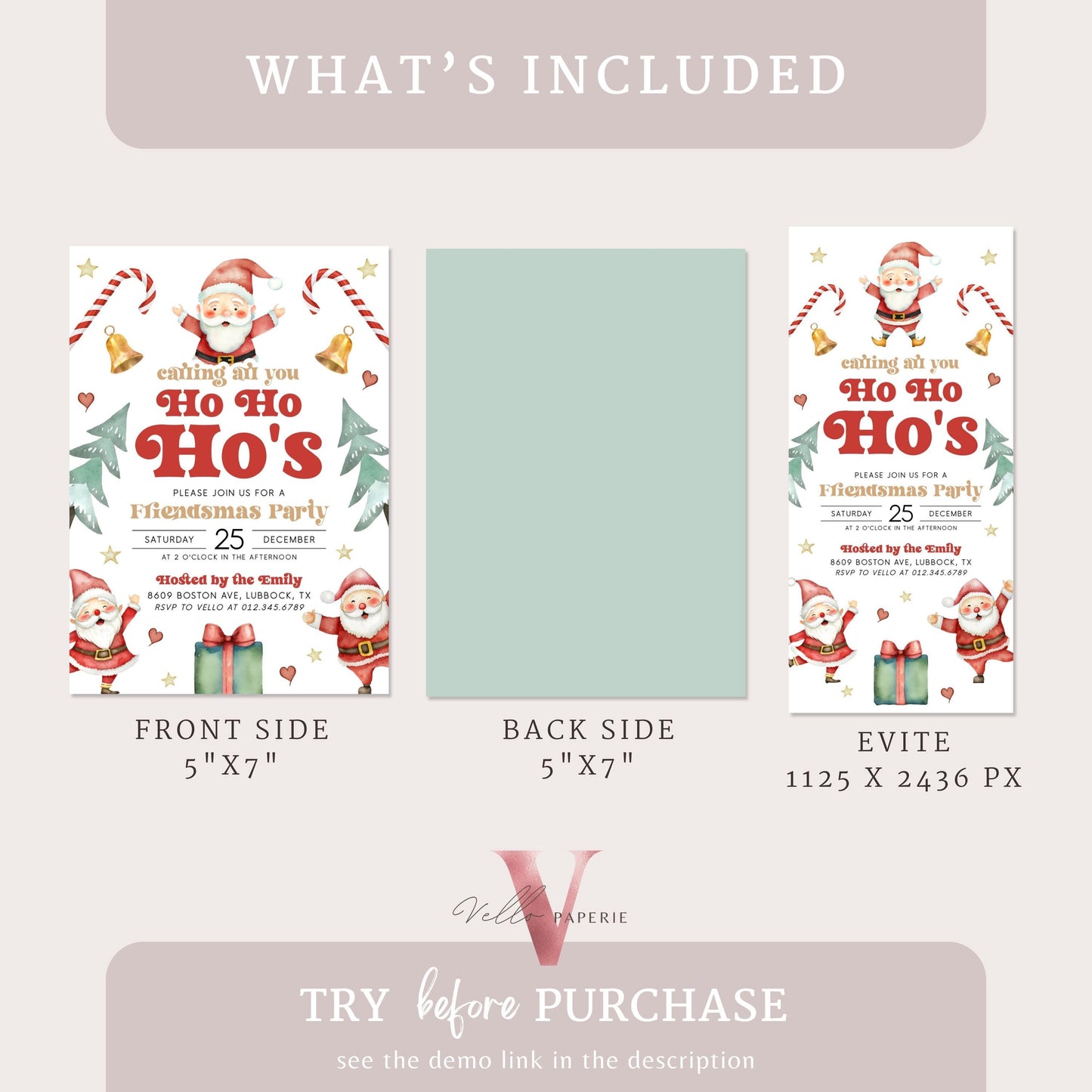 Free EVITE Cute Santa Christmas Party Invitation | Calling All You Ho Ho Ho Red Santa Invite | Fun Winter Holiday Friendsmas Party CHP01