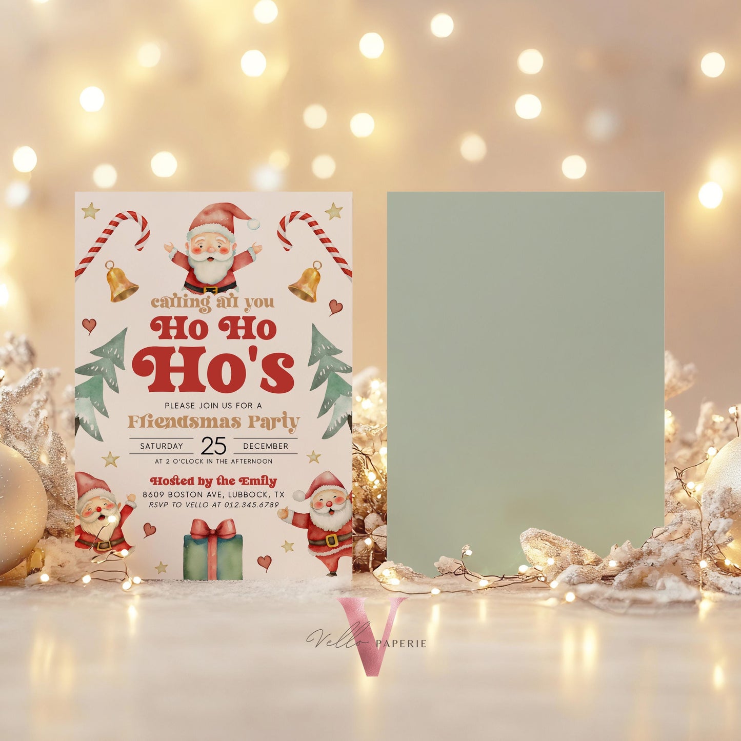 Free EVITE Cute Santa Christmas Party Invitation | Calling All You Ho Ho Ho Red Santa Invite | Fun Winter Holiday Friendsmas Party CHP01
