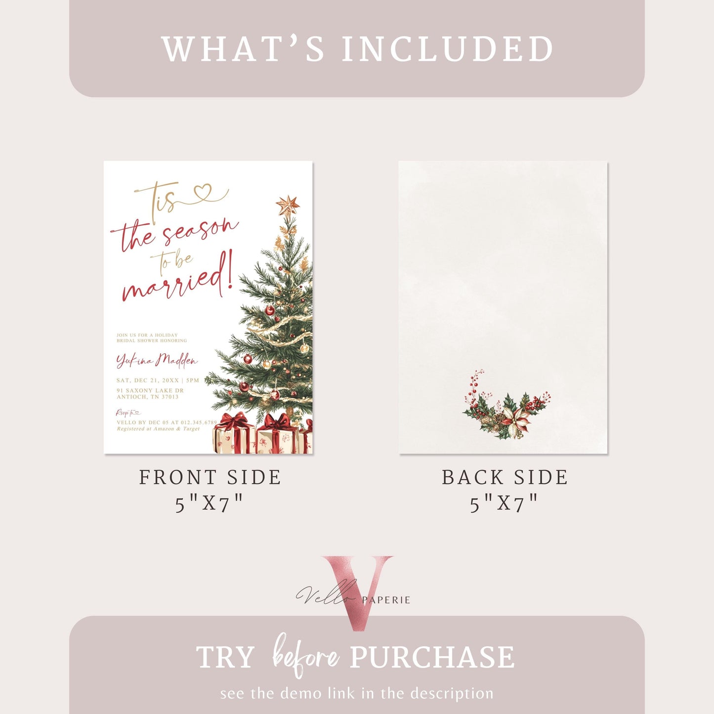 Tis the season to be married Bridal Shower Invitation | Winter Neutral Christmas Tree Bride to Be Invite, Couple Shower Wedding Shower WBD01