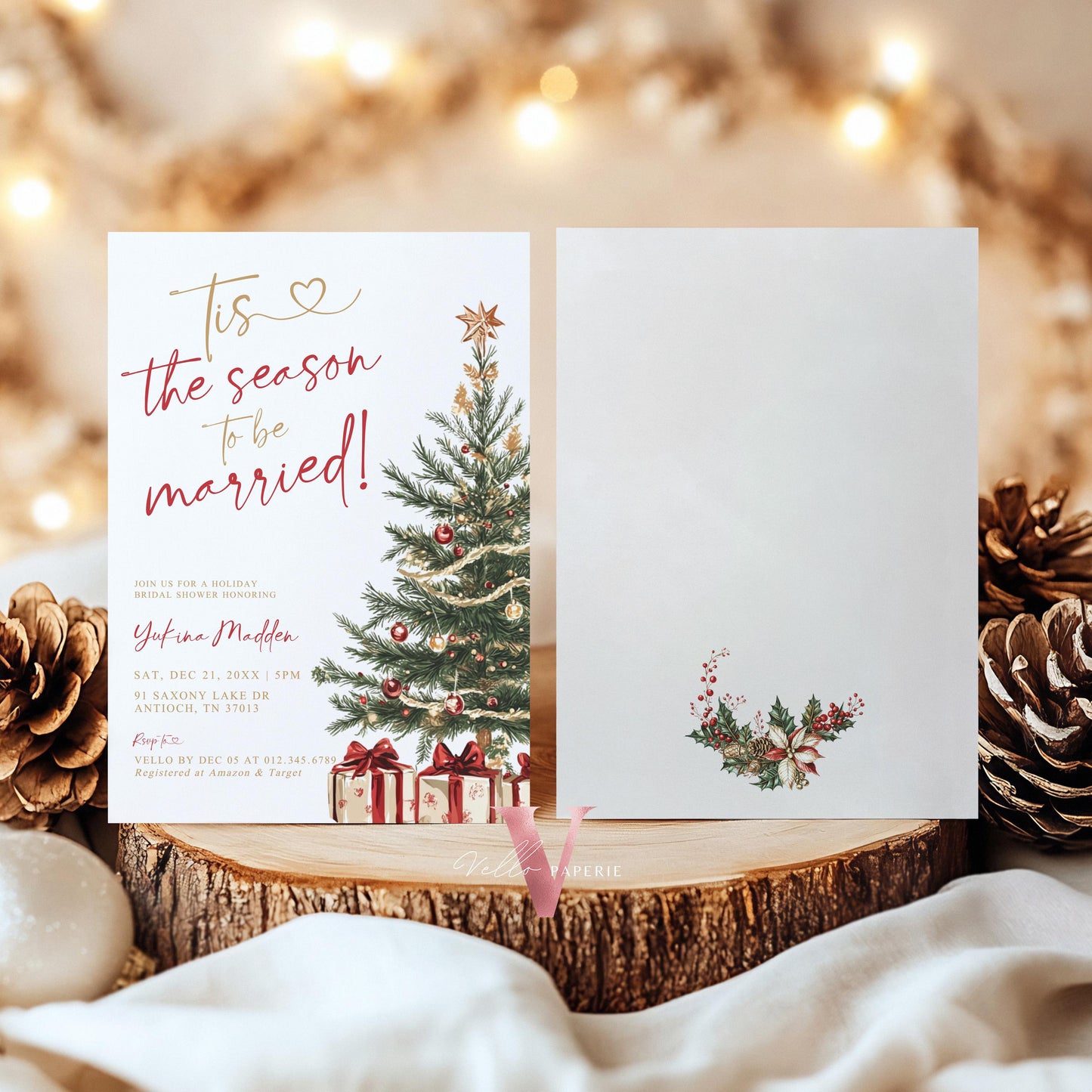 Tis the season to be married Bridal Shower Invitation | Winter Neutral Christmas Tree Bride to Be Invite, Couple Shower Wedding Shower WBD01
