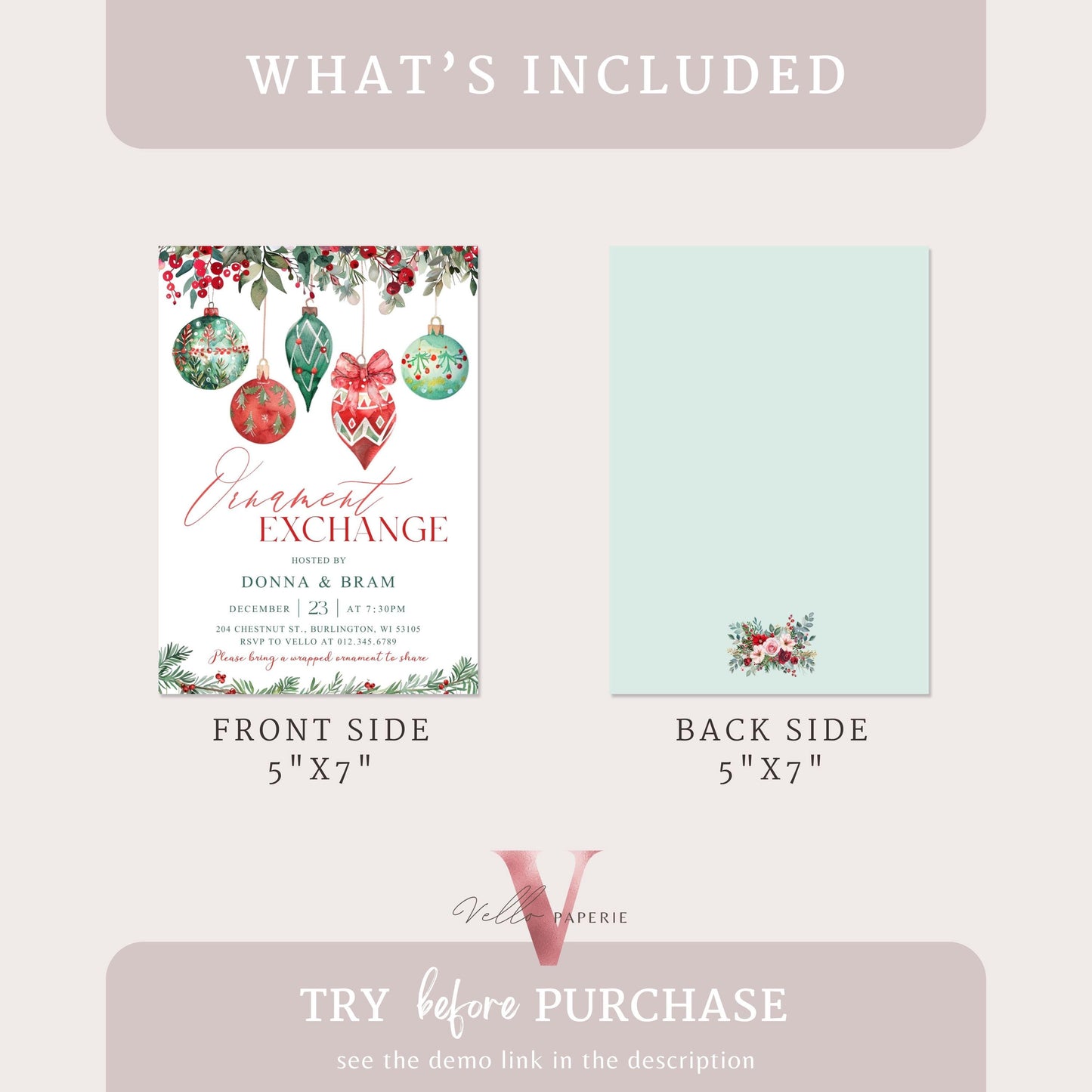Editable Christmas Ornament Exchange Party Invitation | Merry Little Holiday Party Invite | Neutral Christmas Ornament Swap Friendsmas CHP01