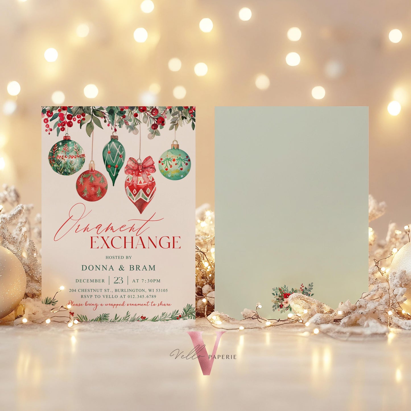 Editable Christmas Ornament Exchange Party Invitation | Merry Little Holiday Party Invite | Neutral Christmas Ornament Swap Friendsmas CHP01