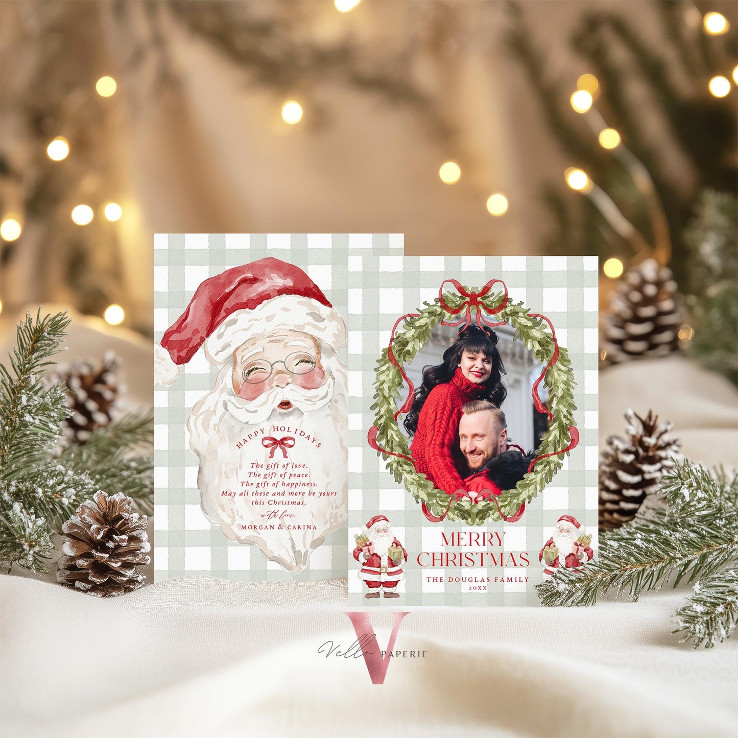 Printable 4 designs Photo Christmas Card Template | Grandmillenial Photo Holiday Card | Cute Classic Christmas Bow Winter Photo GMC12
