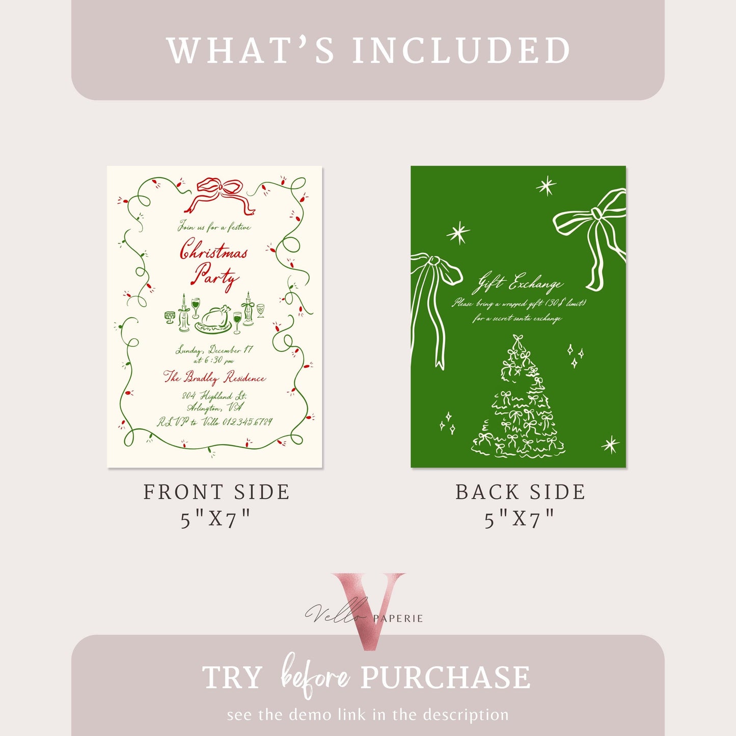 Full Editable Handdrawn Whimsical Christmas Party Invitation | Handwritting Friendsmas Party Invite | Red Green Holiday Cocktail Party WCP01