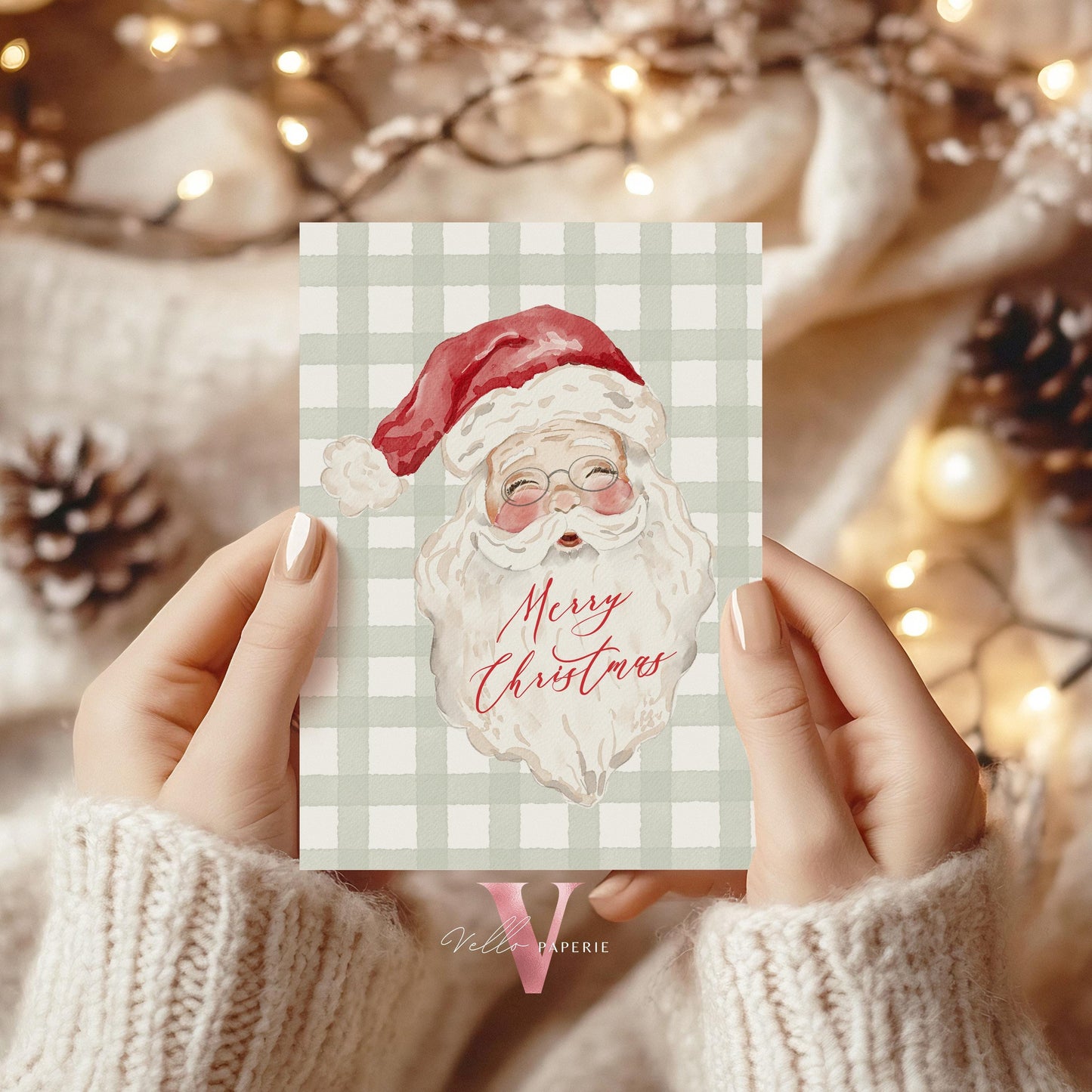 Editable Grandmillenial Christmas Party Invitation | Christmas Tree Open House Invite | Red Bow, Watercolor Santa, Friendsmas Party GMC12