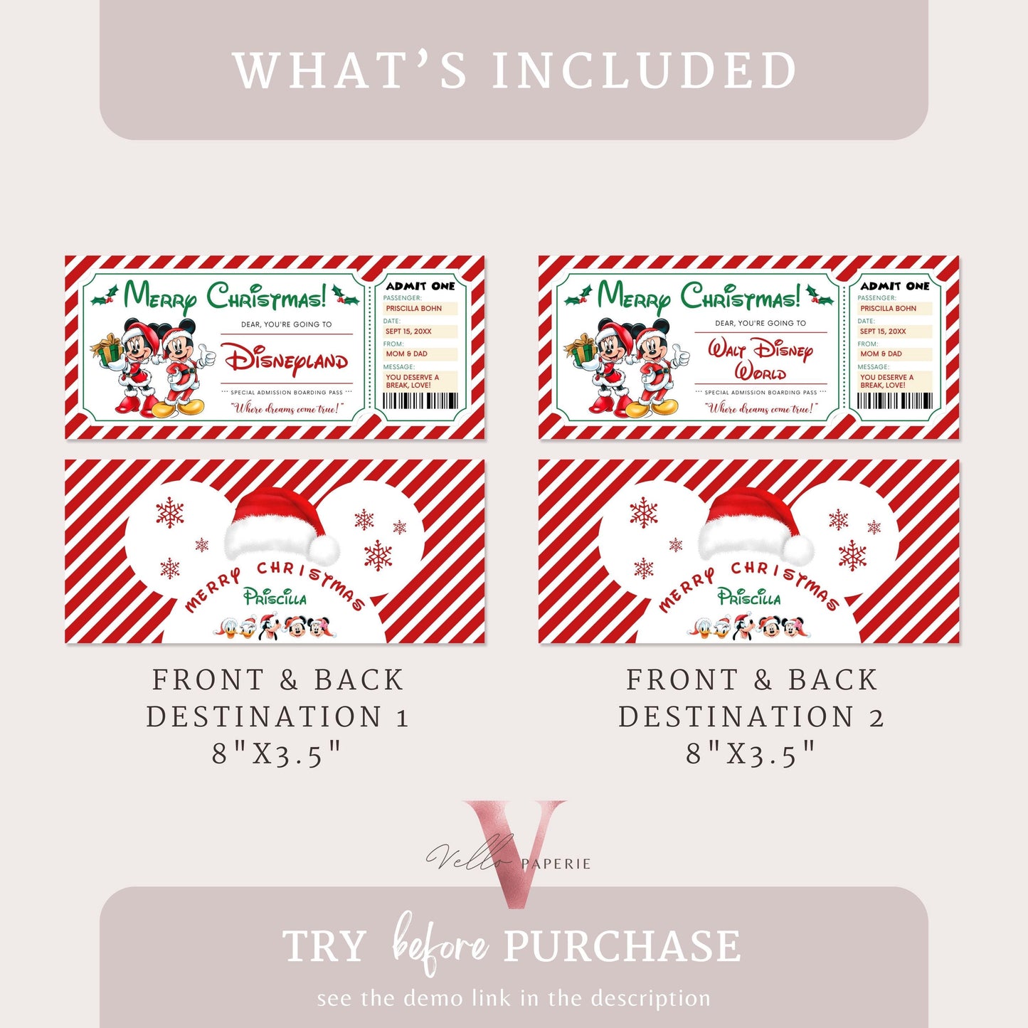 Christmas Disneyland / Disneyworld Ticket | Editable Printable Theme Park Surprise Reveal Ticket | Disney Trip Ticket, Christmas Gift DST12