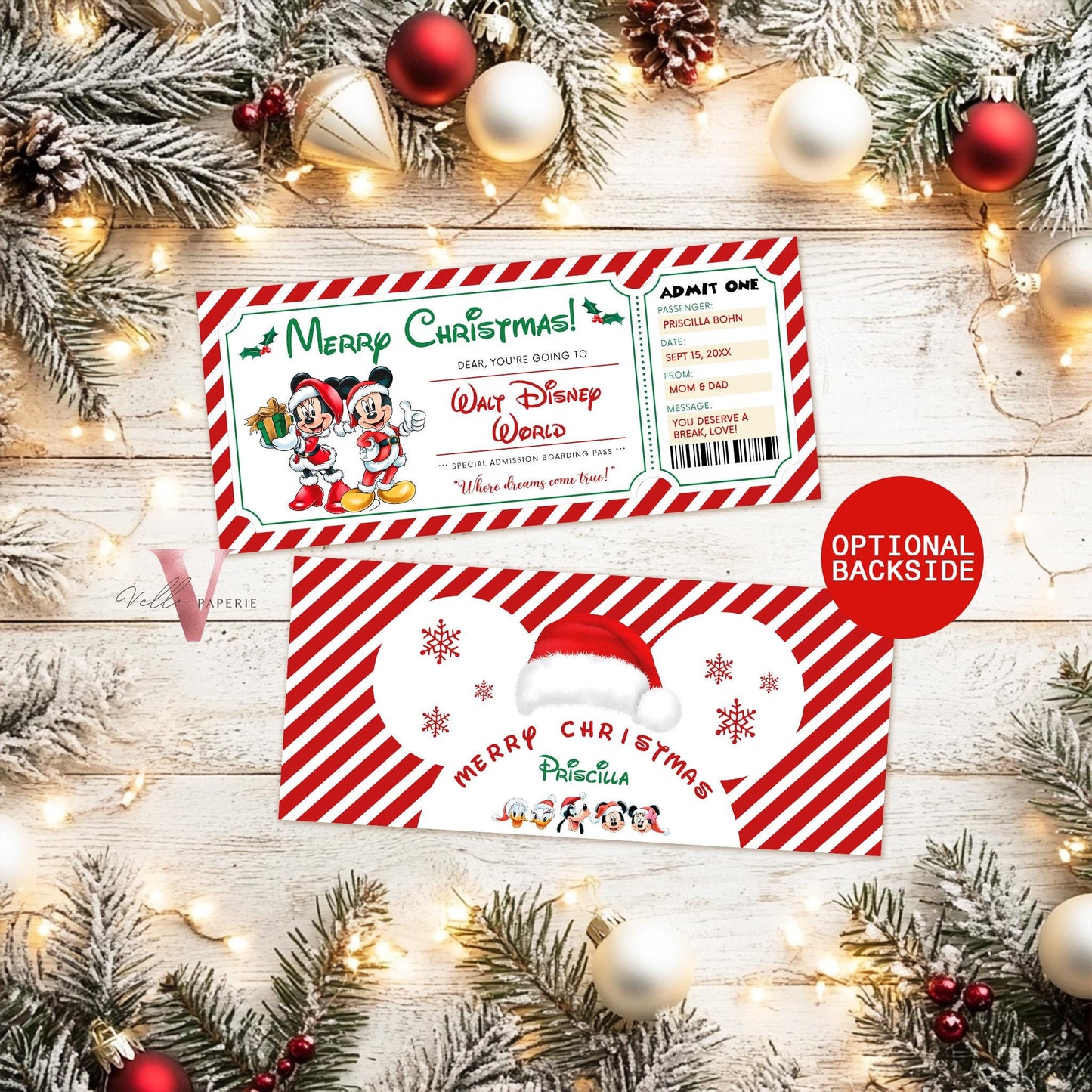 Christmas Disneyland / Disneyworld Ticket | Editable Printable Theme Park Surprise Reveal Ticket | Disney Trip Ticket, Christmas Gift DST12