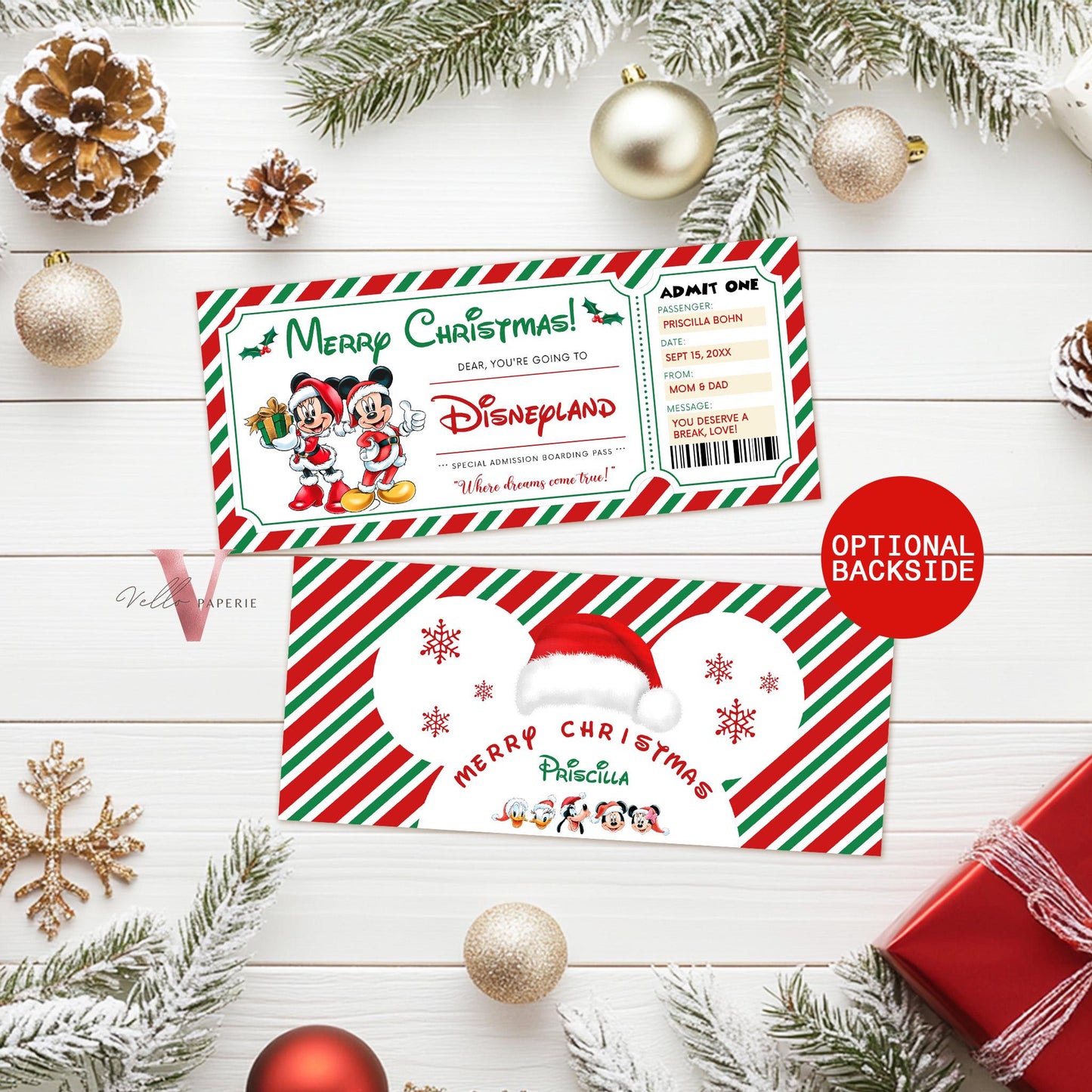 Christmas Disneyland / Disneyworld Ticket | Editable Printable Theme Park Surprise Reveal Ticket | Disney Trip Ticket, Christmas Gift DST12