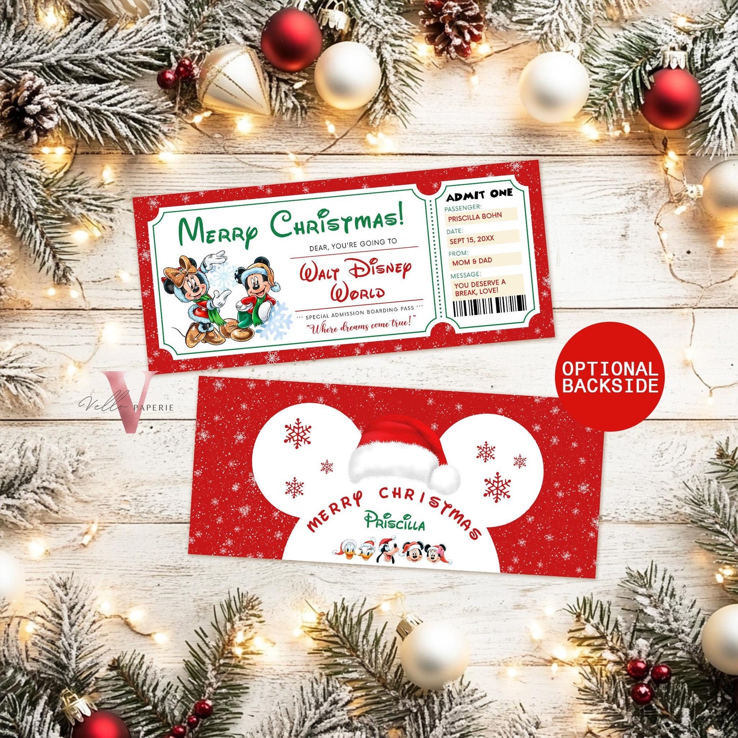 Christmas Disneyland / Disneyworld Ticket | Editable Printable Theme Park Surprise Reveal Ticket | Disney Trip Ticket, Christmas Gift DST12