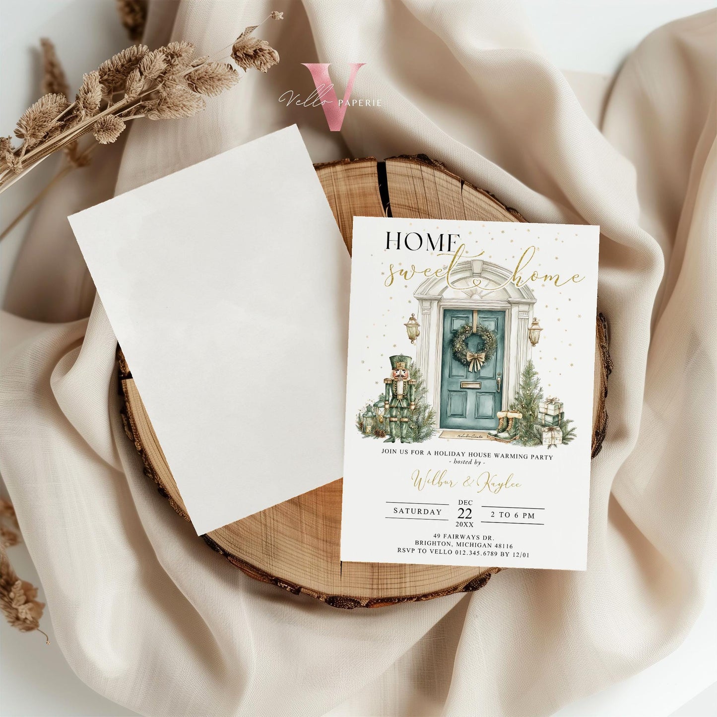 Winter House Warming Invitation | Neutral Gold Mint Home Sweet Home Party Invite | Modern or Rustic New House Celebration Christmas WHW01