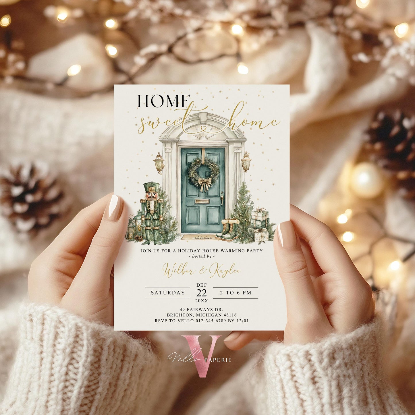 Winter House Warming Invitation | Neutral Gold Mint Home Sweet Home Party Invite | Modern or Rustic New House Celebration Christmas WHW01