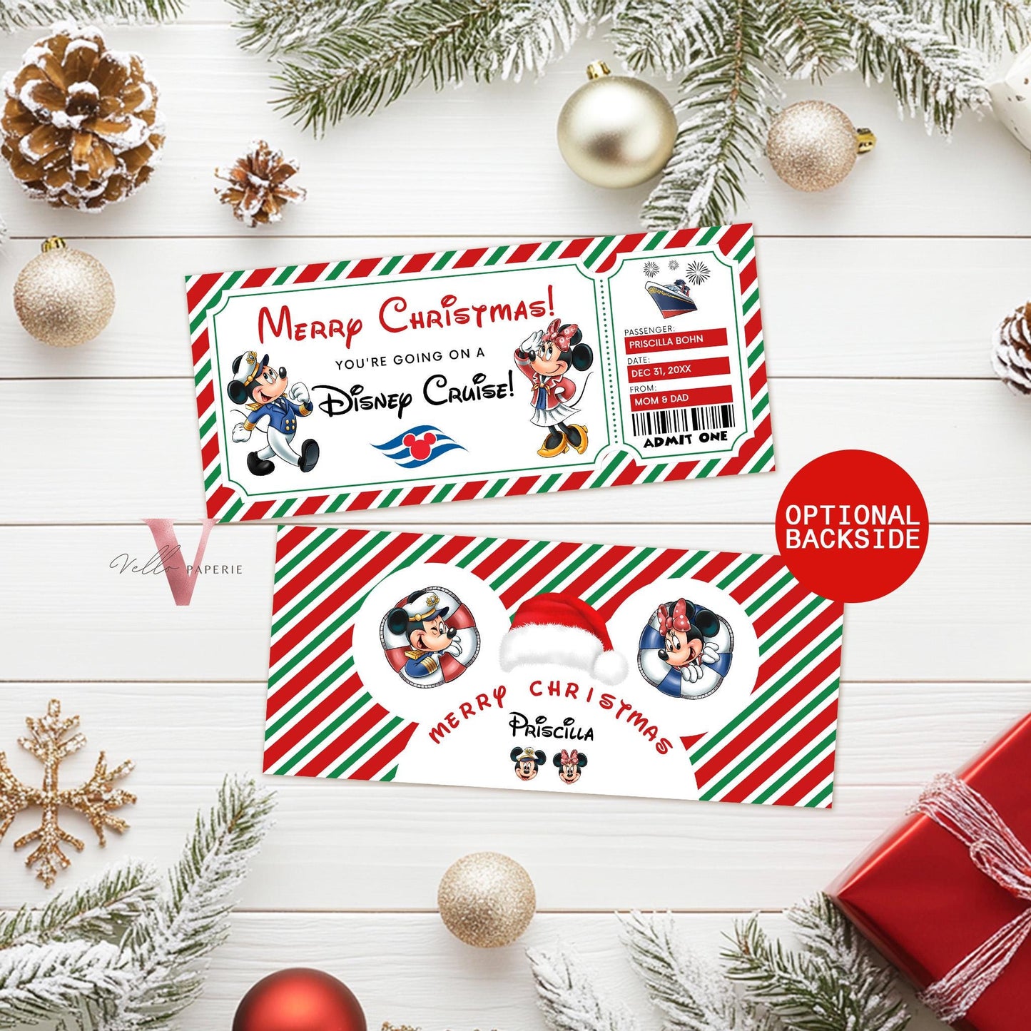 Editable Printable Christmas Disney Cruise Ticket | Disney Cruise Surprise Reveal Ticket | Disney Trip Ticket, Christmas Gift DST12
