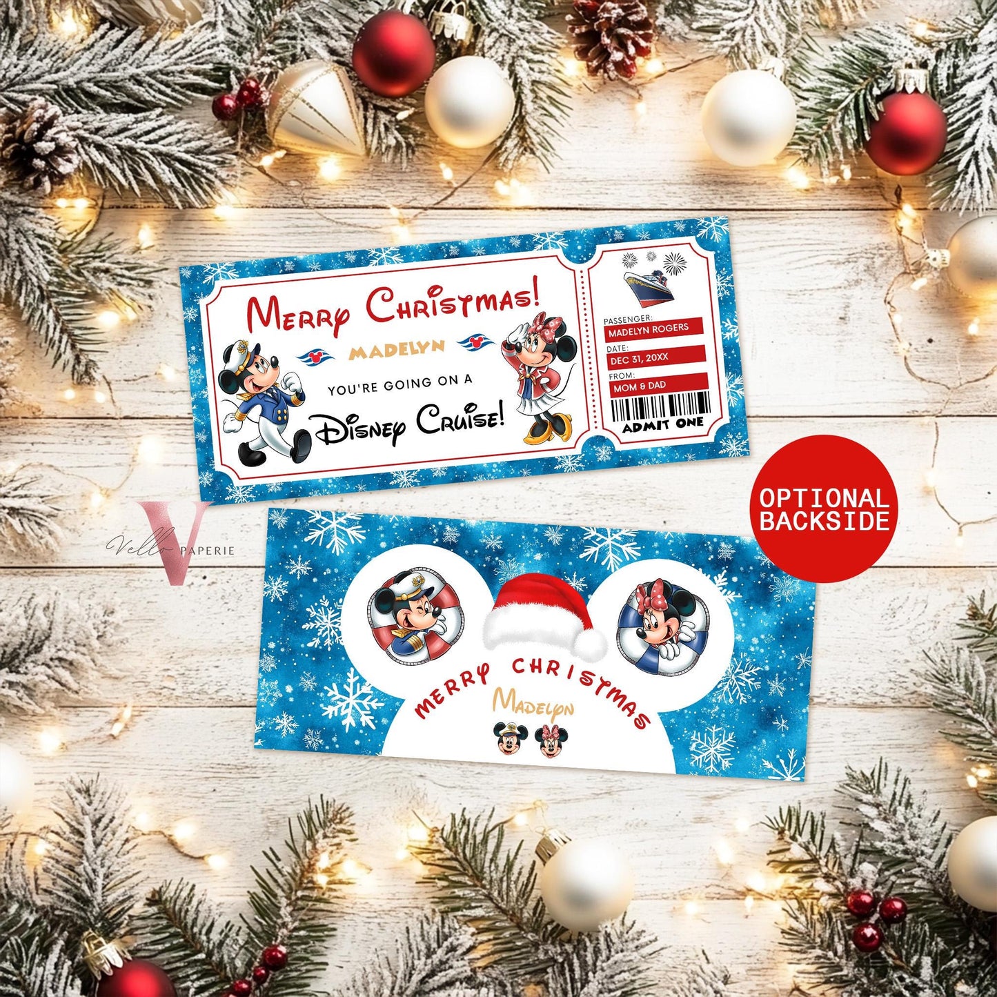 Editable Printable Christmas Disney Cruise Ticket | Disney Cruise Surprise Reveal Ticket | Disney Trip Ticket, Christmas Gift DST12