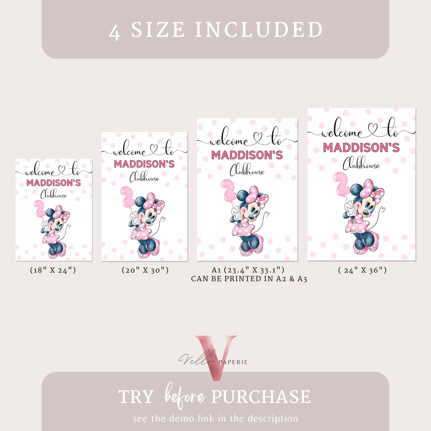 Editable 2nd Minnie Mouse Birthday Welcome Sign | Oh Twodles Light Pink Minnie Party Decor Sign | Kid Minnie Pink Birthday Sign MMB04