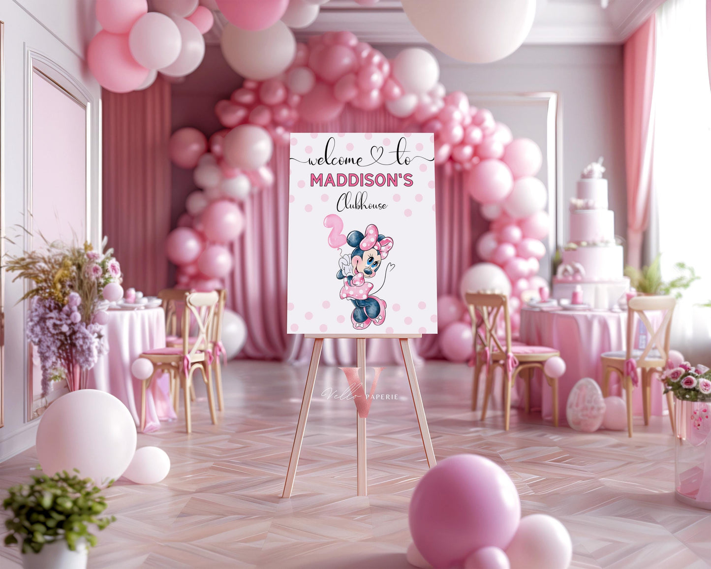 Editable 2nd Minnie Mouse Birthday Welcome Sign | Oh Twodles Light Pink Minnie Party Decor Sign | Kid Minnie Pink Birthday Sign MMB04