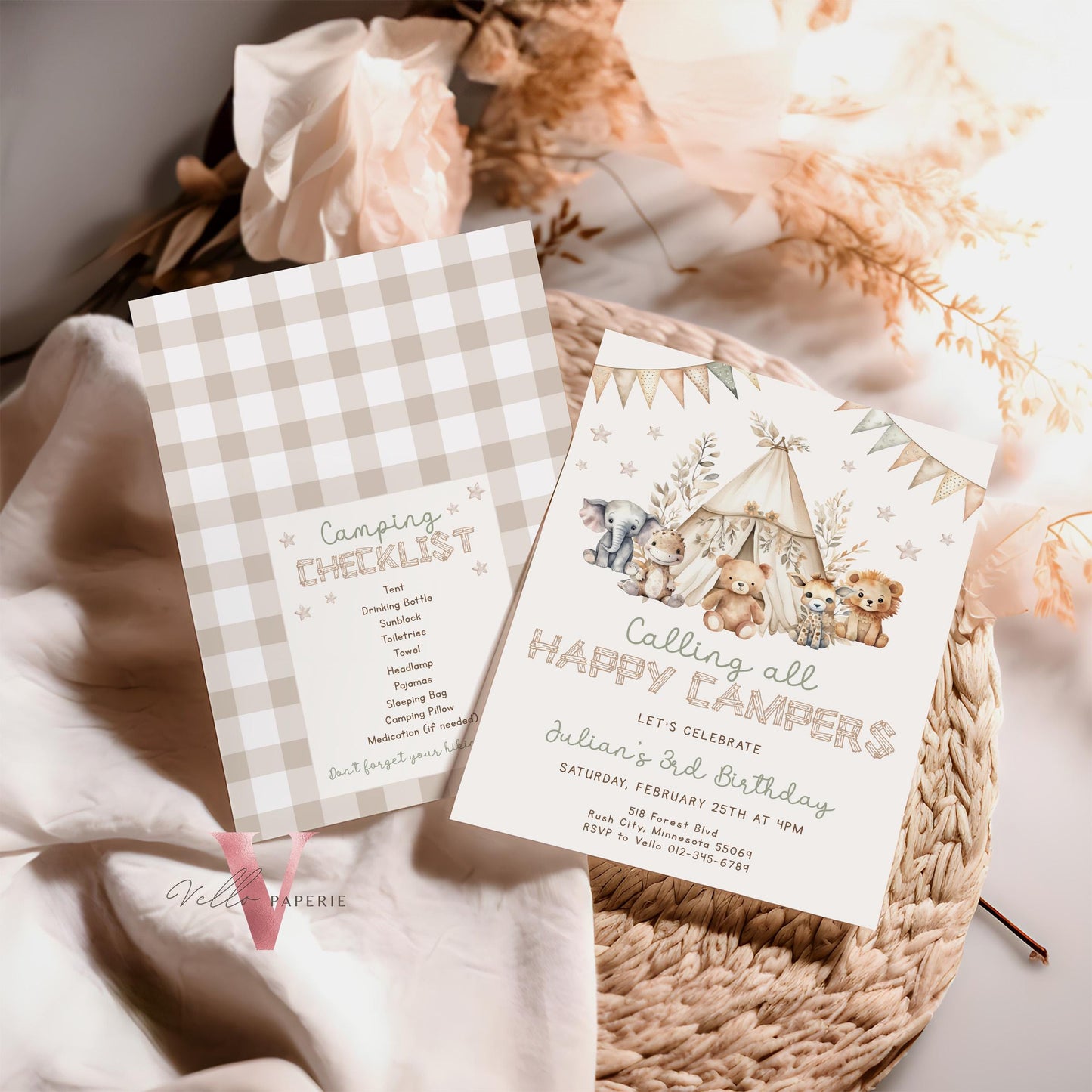 Calling All Happy Campers Invitation | BOHO Camping Birthday Invite | Adventure Forest Camp Birthday InvitR | Camper Backyard Bonfire Party