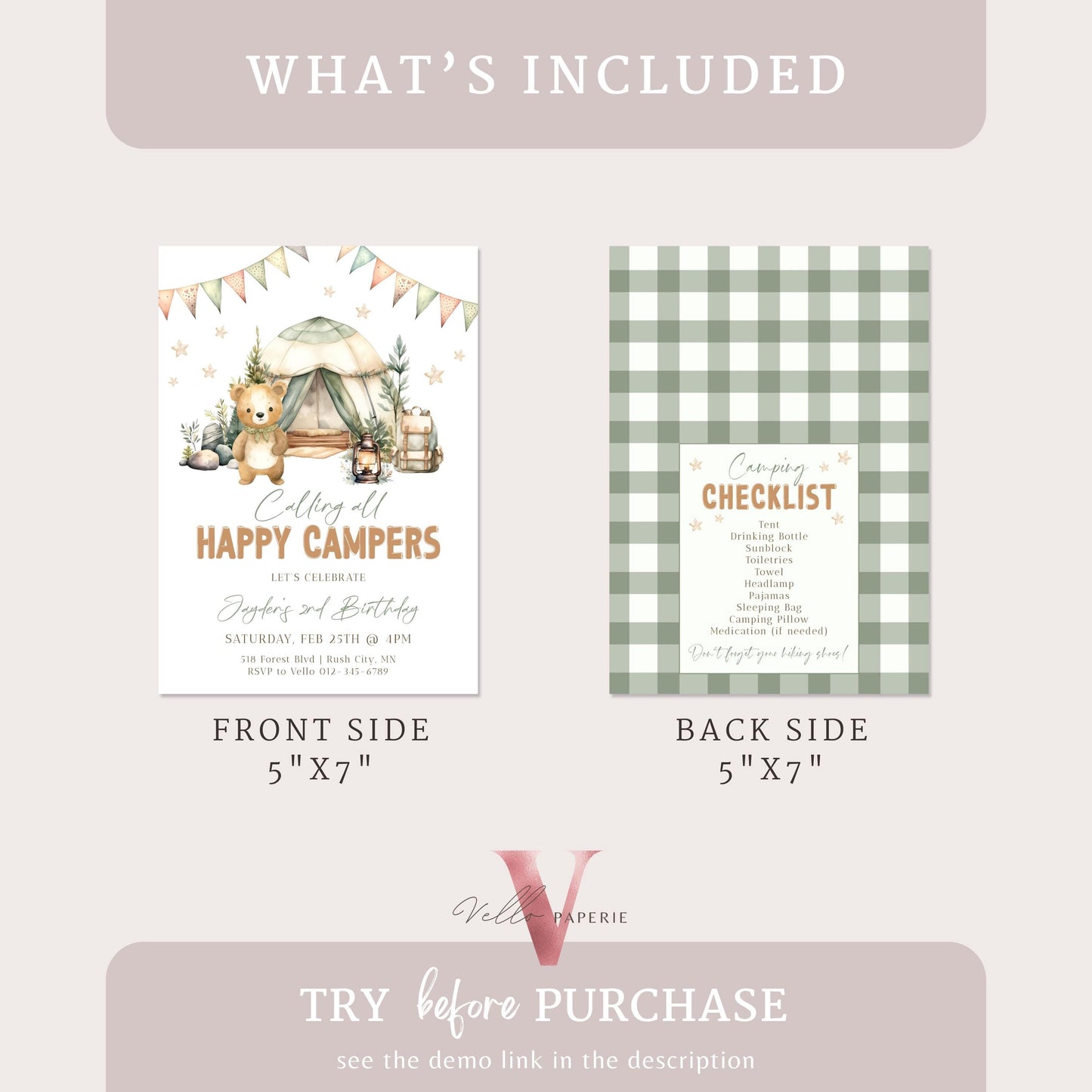 Calling All Happy Campers Invitation | Camping Birthday Invite | Adventure Forest Camp Birthday Invitation | Camper Backyard Bonfire Party