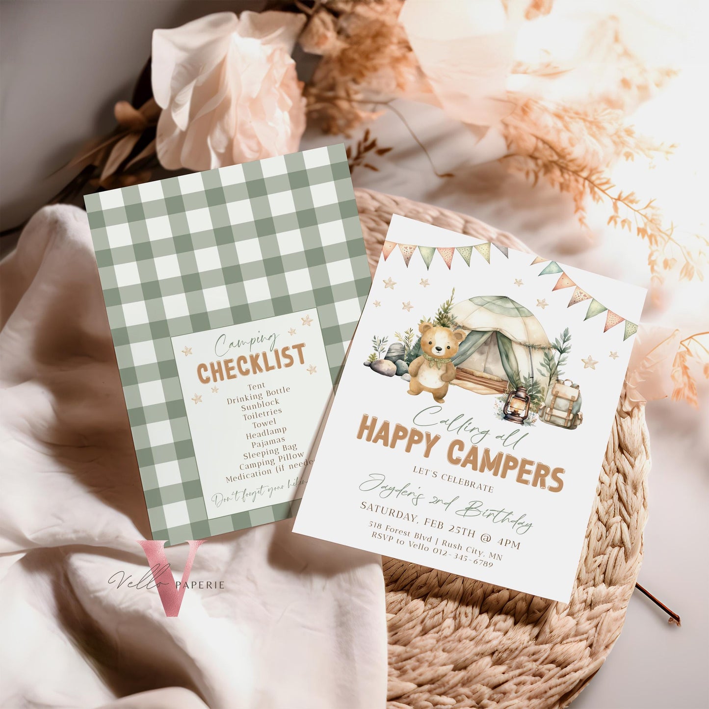 Calling All Happy Campers Invitation | Camping Birthday Invite | Adventure Forest Camp Birthday Invitation | Camper Backyard Bonfire Party