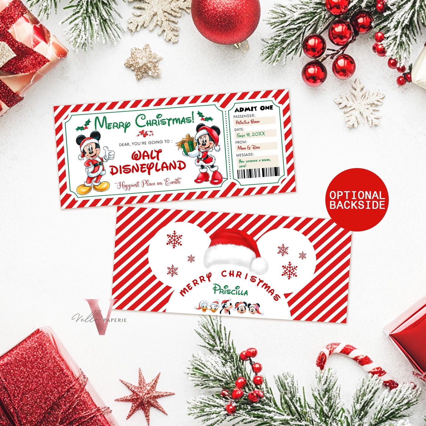 Editable Printable Christmas Disneyworld / Disneyland Ticket | Theme Park Surprise Reveal Ticket | Disney Trip Ticket, Christmas Gift DST12
