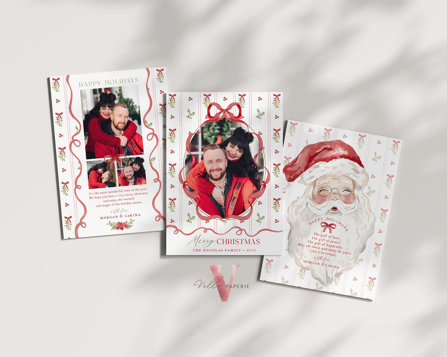 Printable 3 designs Photo Christmas Card Template | Grandmillenial Photo Holiday Card | Cute Classic Christmas Bow Winter Photo GMC12