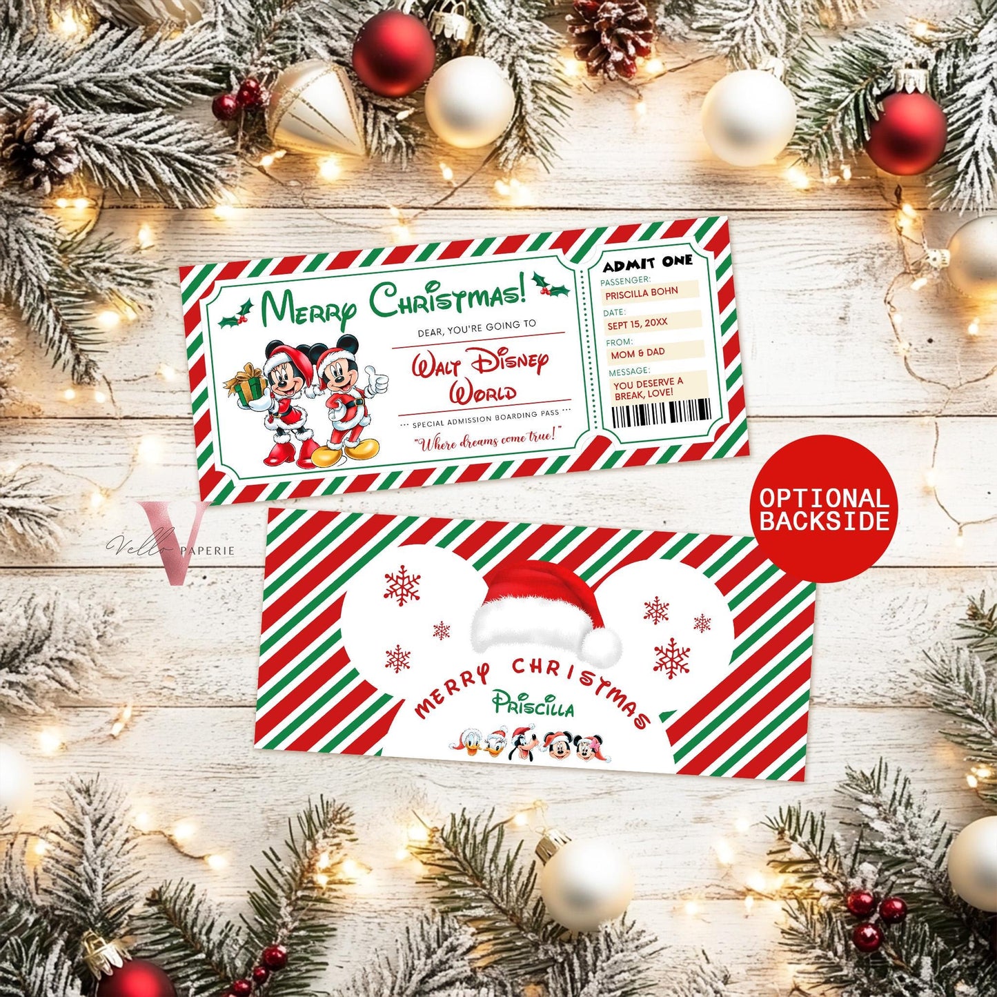 Christmas Disneyland / Disneyworld Ticket | Editable Printable Theme Park Surprise Reveal Ticket | Disney Trip Ticket, Christmas Gift DST12