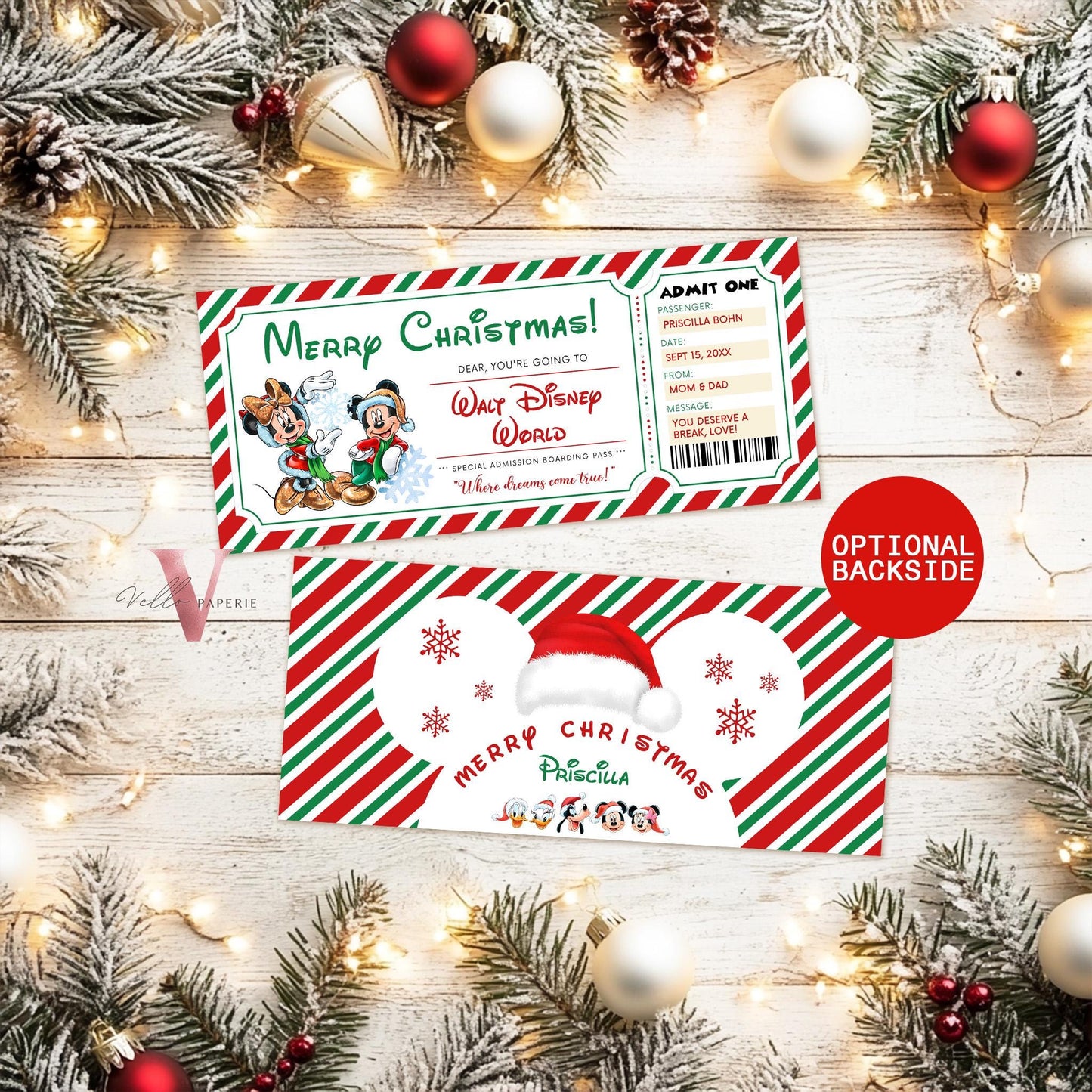 Christmas Disneyland / Disneyworld Ticket | Editable Printable Theme Park Surprise Reveal Ticket | Disney Trip Ticket, Christmas Gift DST12