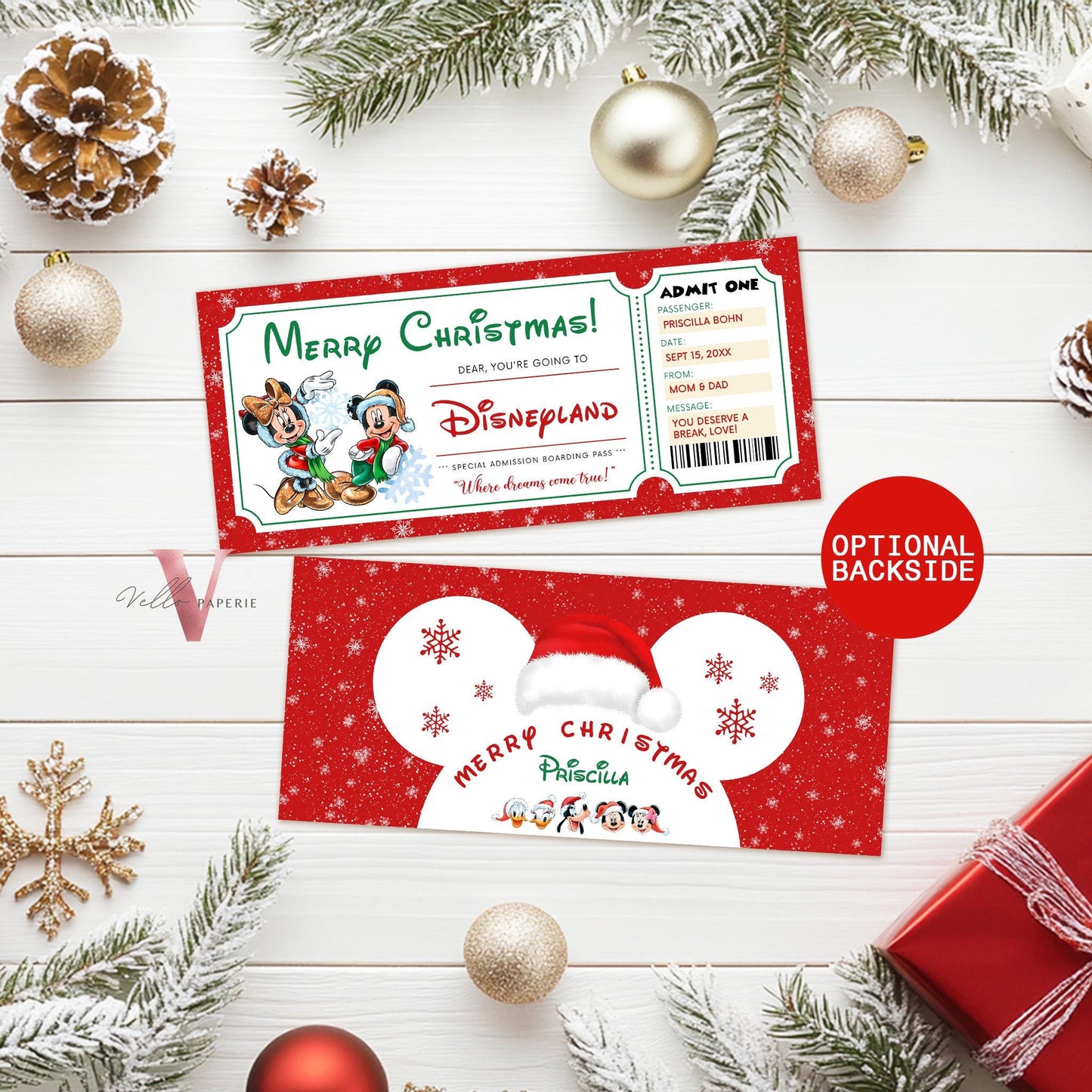 Christmas Disneyland / Disneyworld Ticket | Editable Printable Theme Park Surprise Reveal Ticket | Disney Trip Ticket, Christmas Gift DST12