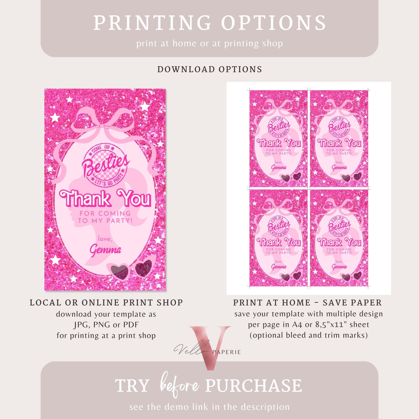 Editable Fashion Pink Doll Sparkle Birthday Invitation | Pink Doll Glitter | Any Age Pink Princess Silhoutte Party Invite Instant Template