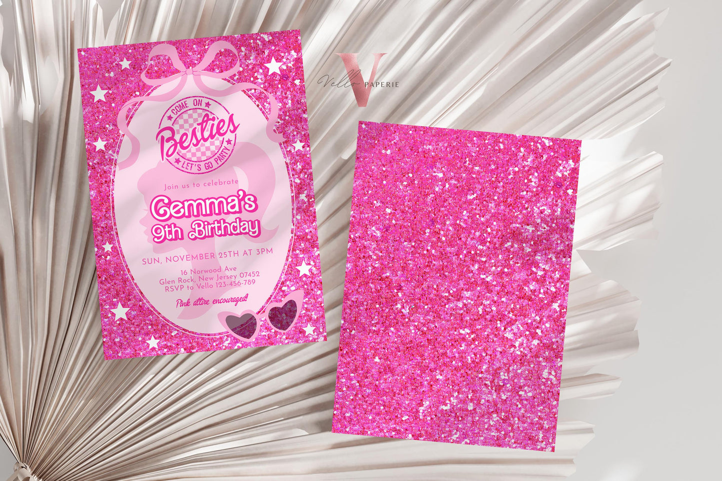 Editable Fashion Pink Doll Sparkle Birthday Invitation | Pink Doll Glitter | Any Age Pink Princess Silhoutte Party Invite Instant Template