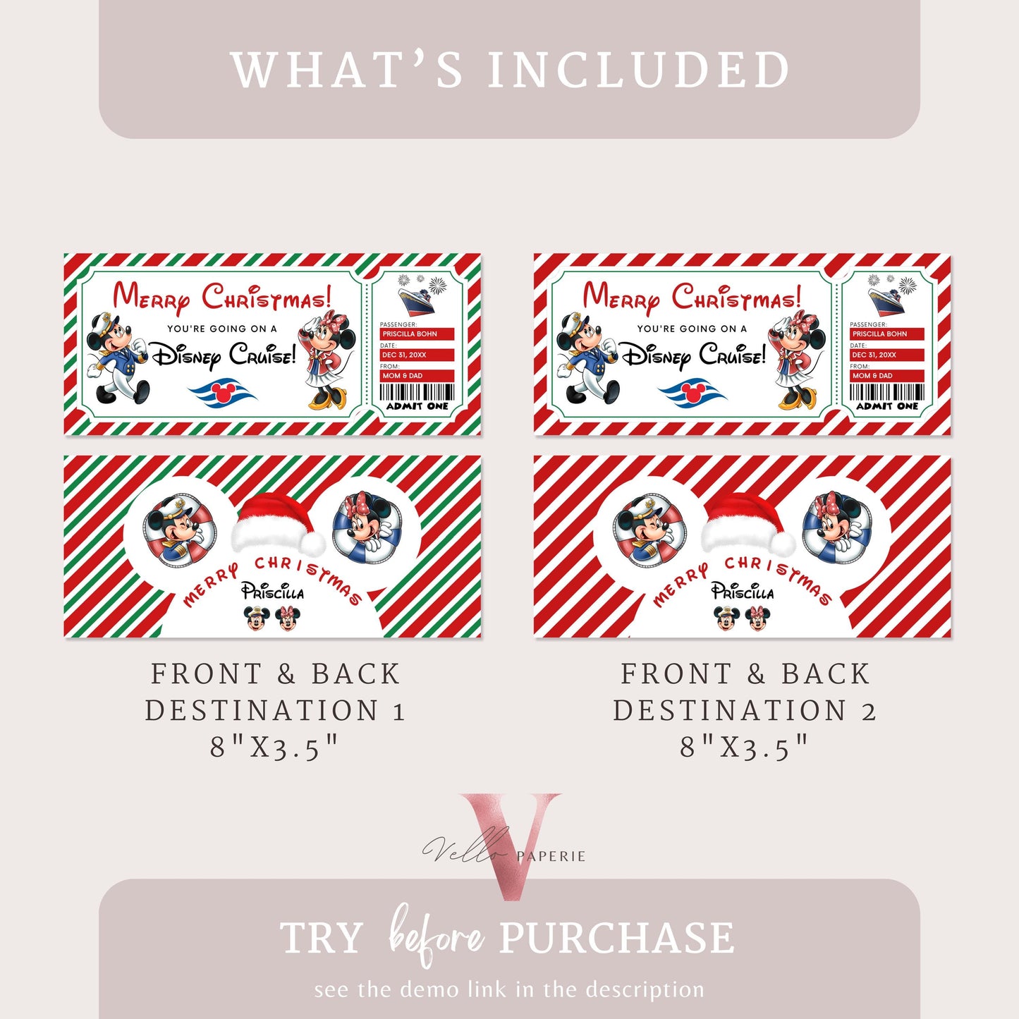 Editable Printable Christmas Disney Cruise Ticket | Disney Cruise Surprise Reveal Ticket | Disney Trip Ticket, Christmas Gift DST12