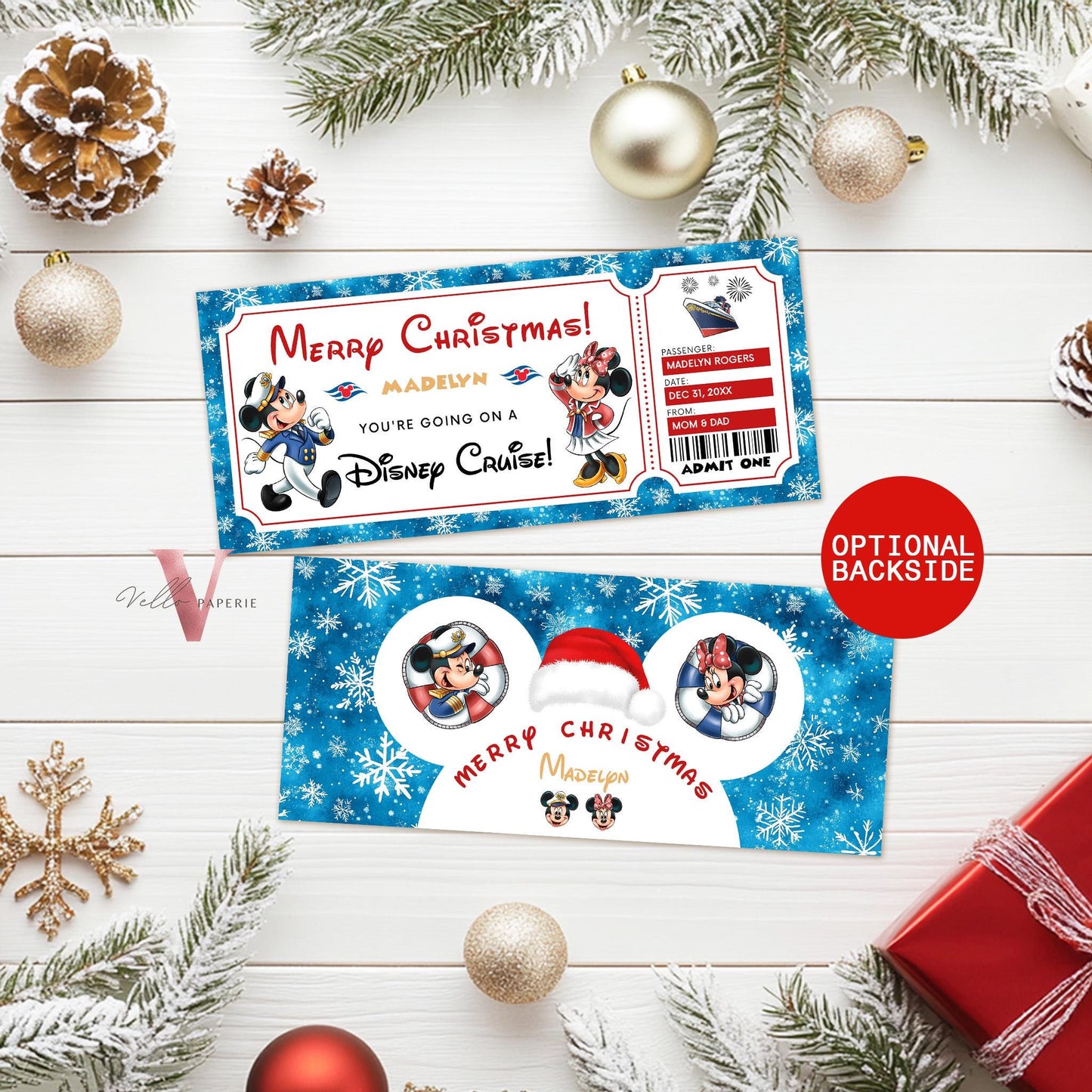 Editable Printable Christmas Disney Cruise Ticket | Disney Cruise Surprise Reveal Ticket | Disney Trip Ticket, Christmas Gift DST12