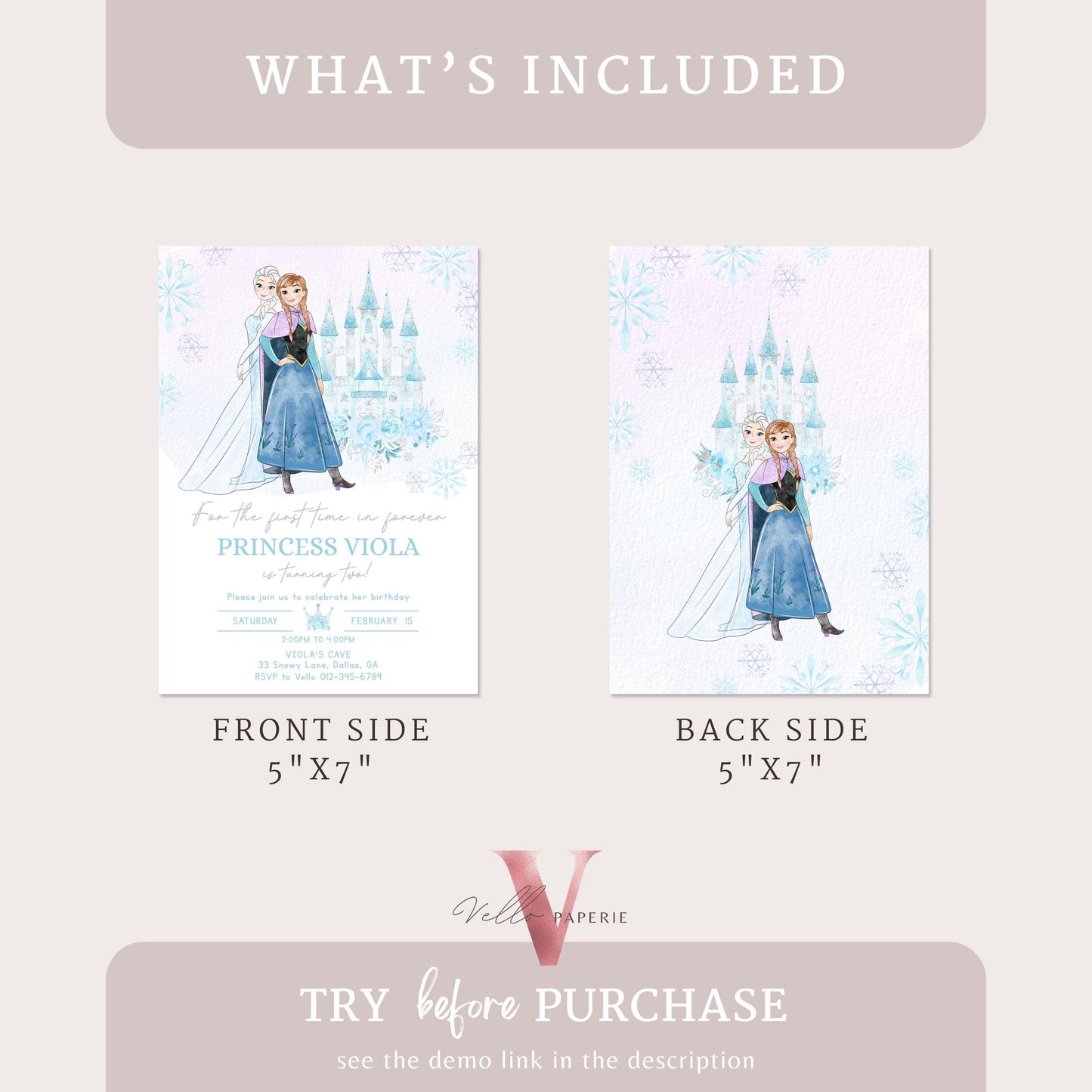 Editable ANY AGE Birthday Frozen Theme Birthday Party Invitation | Watercolor Elsa Anna Princess Birthday Invite | Winter Snow Princess