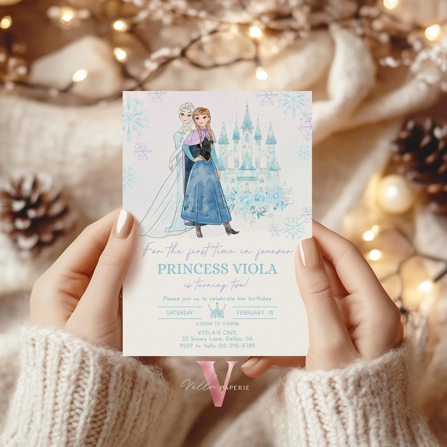 Editable ANY AGE Birthday Frozen Theme Birthday Party Invitation | Watercolor Elsa Anna Princess Birthday Invite | Winter Snow Princess
